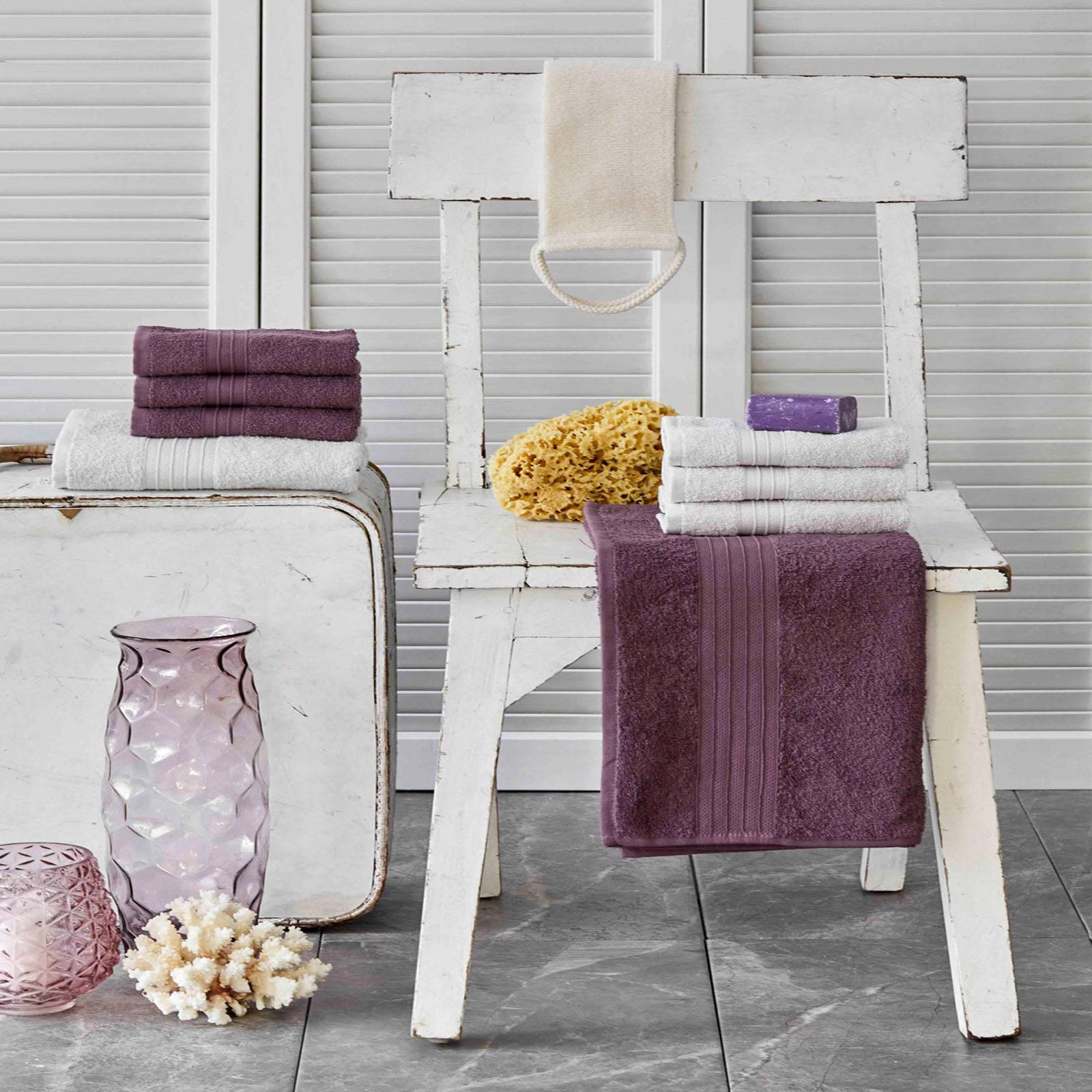 Karaca Home Delora Damson / Gray 8 Piece Towel Set 200.17.01.0231 -  Towels - ebarza Furniture UAE | Shop Modern Furniture in Abu Dhabi & Dubai - مفروشات ايبازرا في الامارات | تسوق اثاث عصري وديكورات مميزة في دبي وابوظبي