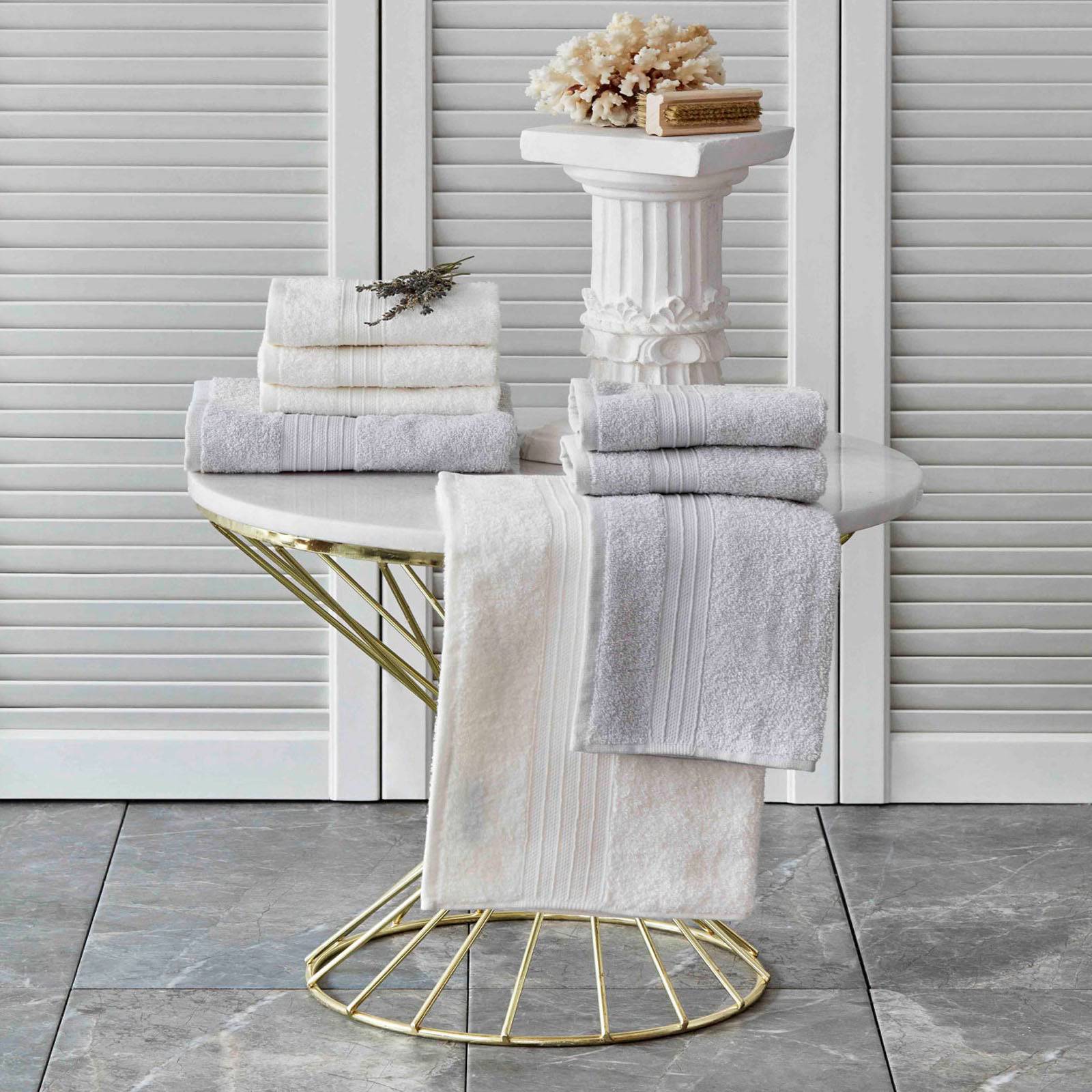 Karaca Home Delora OFF WHITE GREY  8 Piece Towel Set 200.17.01.0228 -  Towels - ebarza Furniture UAE | Shop Modern Furniture in Abu Dhabi & Dubai - مفروشات ايبازرا في الامارات | تسوق اثاث عصري وديكورات مميزة في دبي وابوظبي