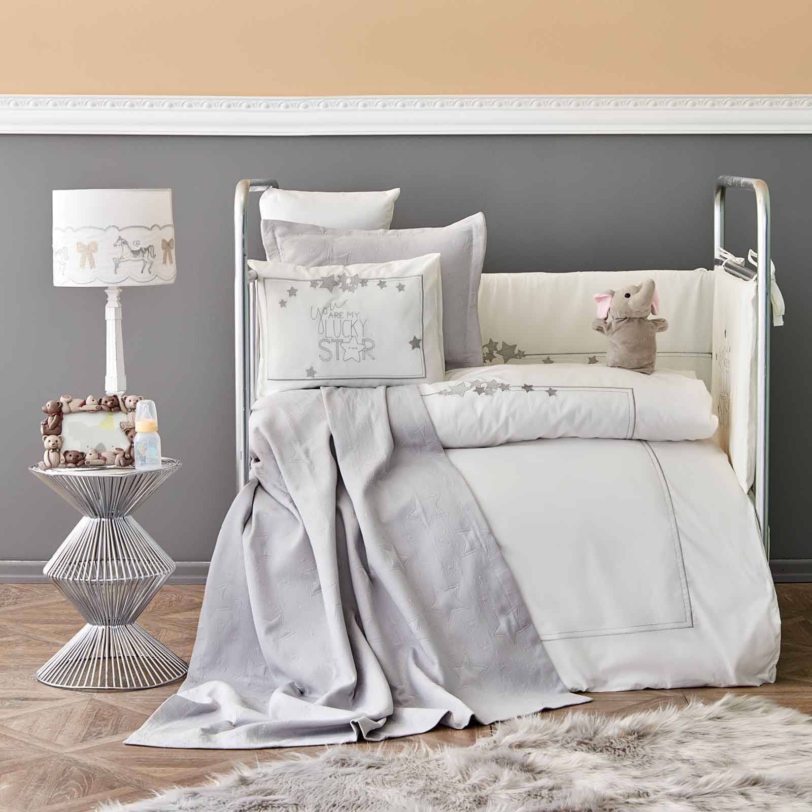 Karaca Home Lucky Star Silver Embroidered Private Baby Set 200.16.01.0266 -  Bedding - ebarza Furniture UAE | Shop Modern Furniture in Abu Dhabi & Dubai - مفروشات ايبازرا في الامارات | تسوق اثاث عصري وديكورات مميزة في دبي وابوظبي