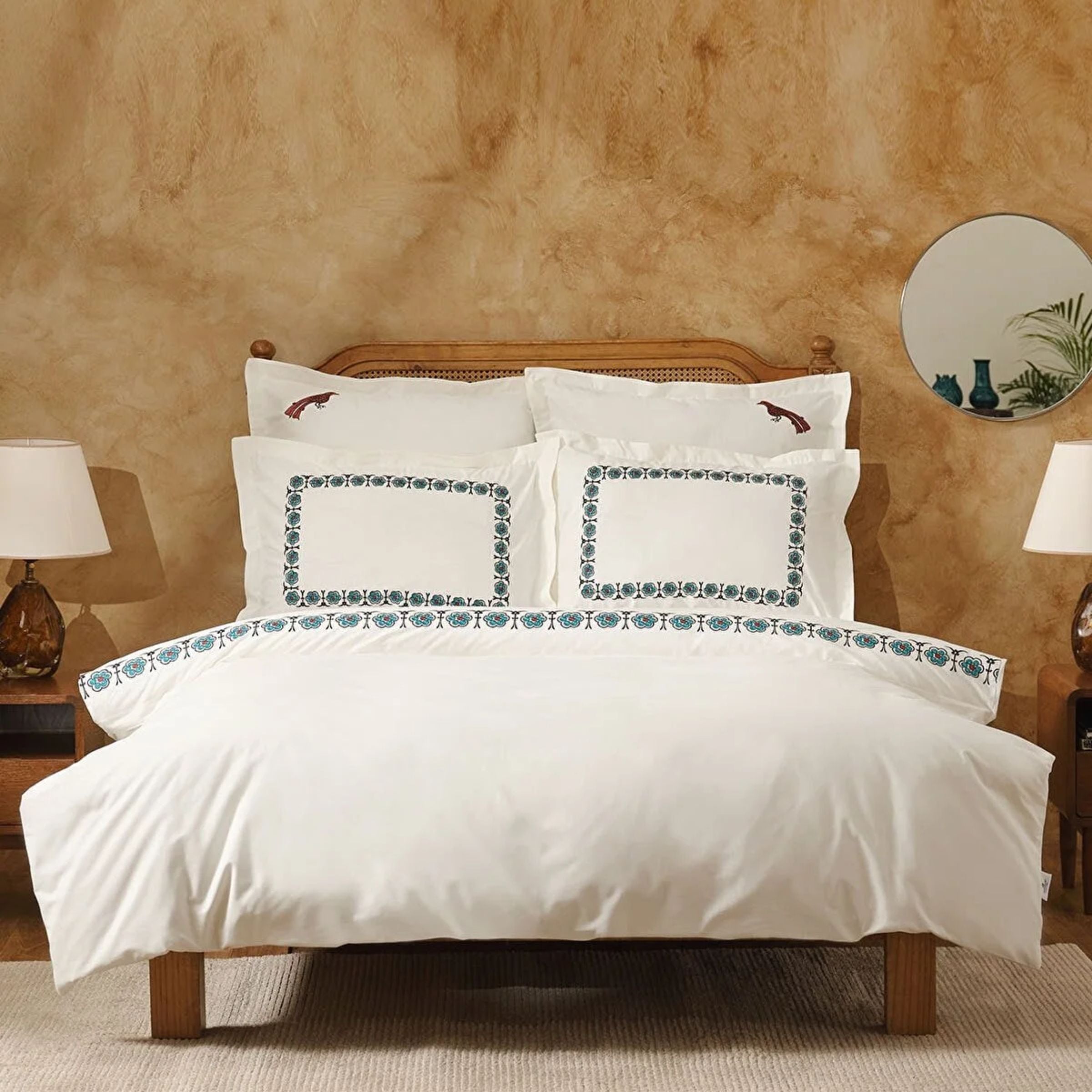 Karaca Home Paye Selcuklu Series Bird Blue 100% Cotton Double Duvet Cover Set 200.20.01.0612 -  Bedding - ebarza Furniture UAE | Shop Modern Furniture in Abu Dhabi & Dubai - مفروشات ايبازرا في الامارات | تسوق اثاث عصري وديكورات مميزة في دبي وابوظبي