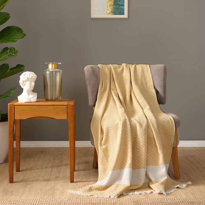 Karaca Home Wilma Mustard Throw Blanket 130x170 cm 200.21.01.0689 -  Blankets - ebarza Furniture UAE | Shop Modern Furniture in Abu Dhabi & Dubai - مفروشات ايبازرا في الامارات | تسوق اثاث عصري وديكورات مميزة في دبي وابوظبي