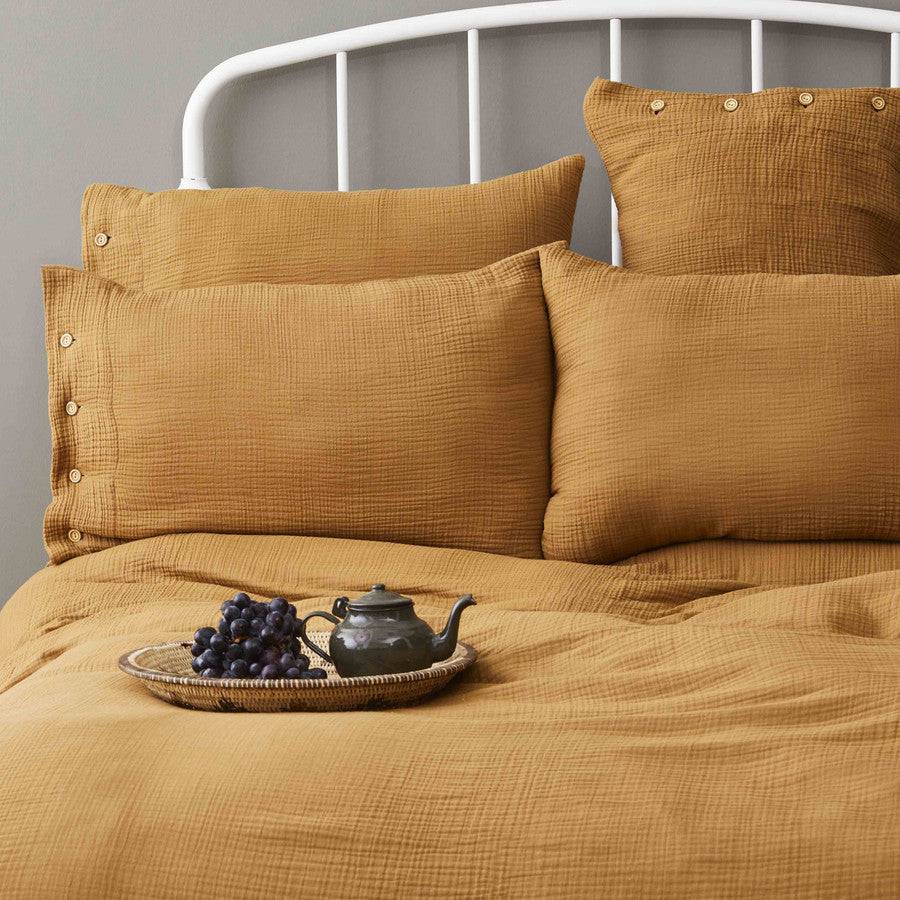 Karaca Nautica Home Bow Mustard Double-Sided Single Muslin Bedspread Set 180.01.01.0432 -  Bedding - ebarza Furniture UAE | Shop Modern Furniture in Abu Dhabi & Dubai - مفروشات ايبازرا في الامارات | تسوق اثاث عصري وديكورات مميزة في دبي وابوظبي
