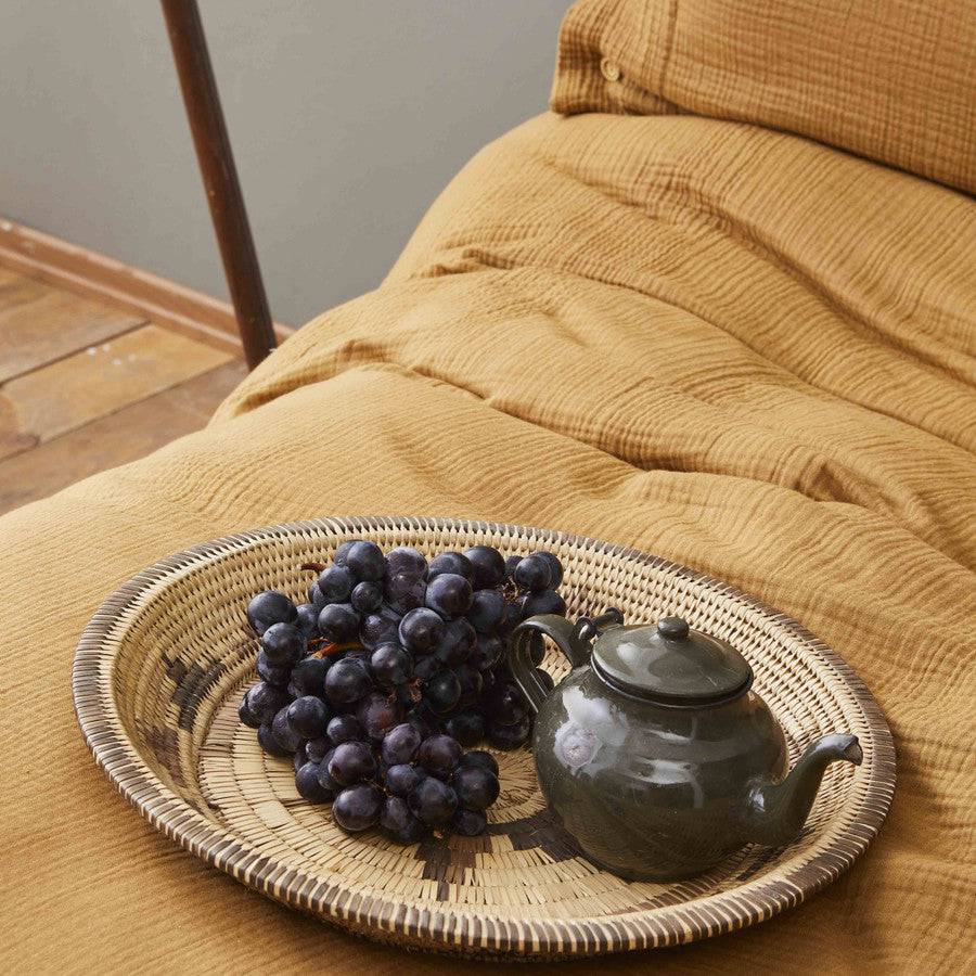 Karaca Nautica Home Bow Mustard Double-Sided Single Muslin Bedspread Set 180.01.01.0432 -  Bedding - ebarza Furniture UAE | Shop Modern Furniture in Abu Dhabi & Dubai - مفروشات ايبازرا في الامارات | تسوق اثاث عصري وديكورات مميزة في دبي وابوظبي