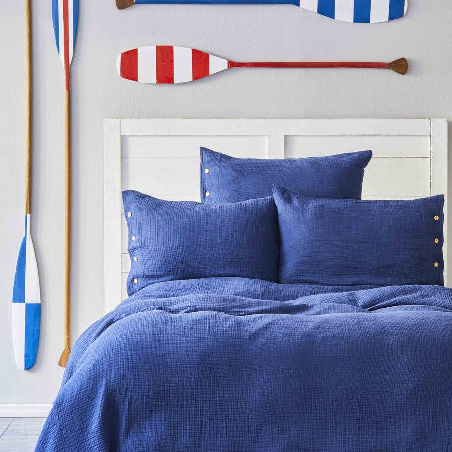 Karaca Nautica Home Pruva Navy Blue Double Sided Single Muslin Bedspread Set 180.01.01.0433 -  Bedding - ebarza Furniture UAE | Shop Modern Furniture in Abu Dhabi & Dubai - مفروشات ايبازرا في الامارات | تسوق اثاث عصري وديكورات مميزة في دبي وابوظبي