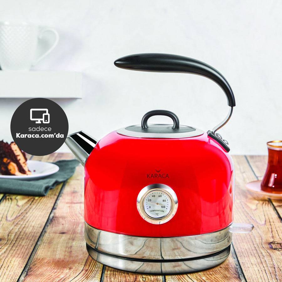 Karaca Retro 2152 Red Retro Kettle 153.03.06.2559 -  Kitchen Appliances - ebarza Furniture UAE | Shop Modern Furniture in Abu Dhabi & Dubai - مفروشات ايبازرا في الامارات | تسوق اثاث عصري وديكورات مميزة في دبي وابوظبي