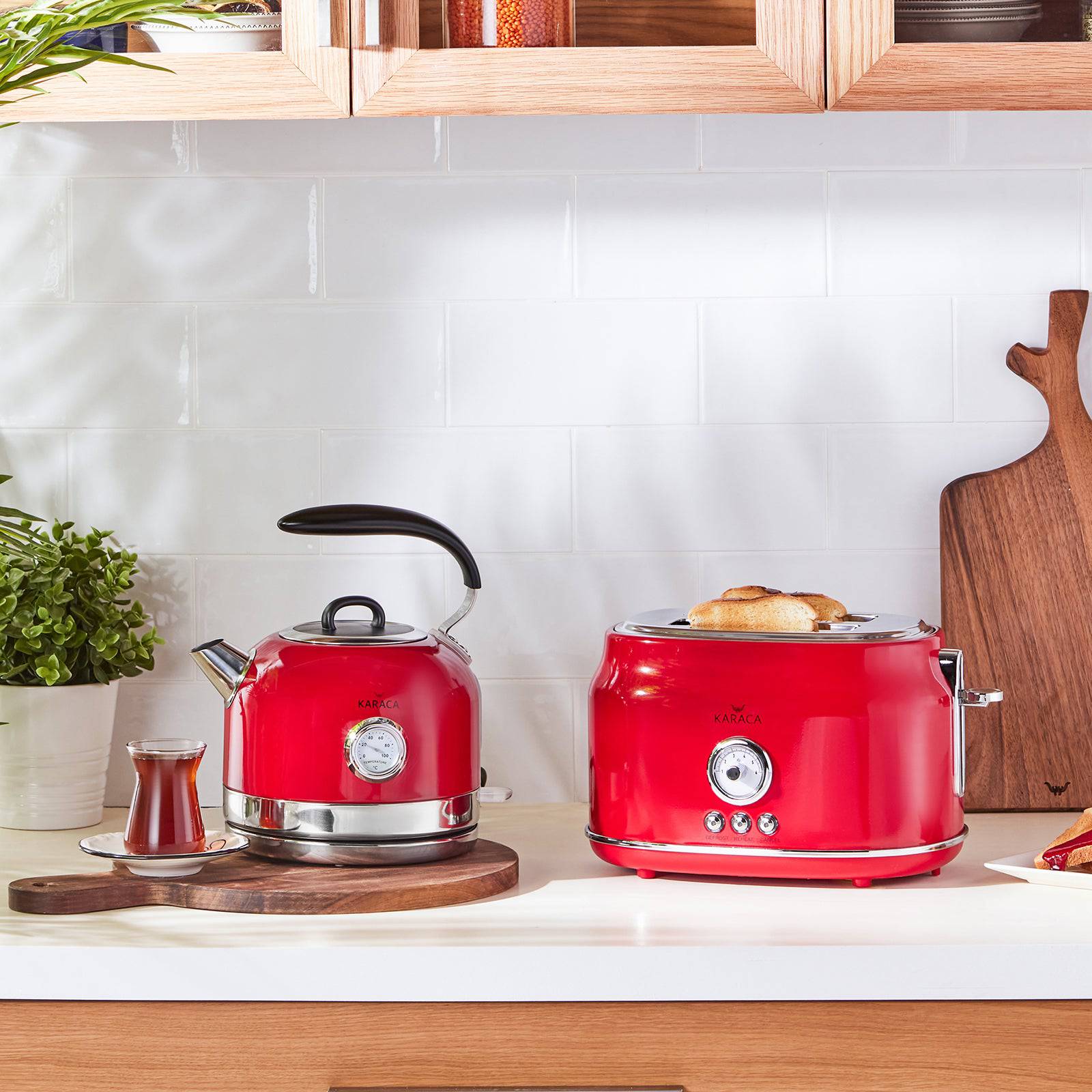 Karaca Retro 2152 Red Retro Kettle 153.03.06.2559 -  Kitchen Appliances - ebarza Furniture UAE | Shop Modern Furniture in Abu Dhabi & Dubai - مفروشات ايبازرا في الامارات | تسوق اثاث عصري وديكورات مميزة في دبي وابوظبي