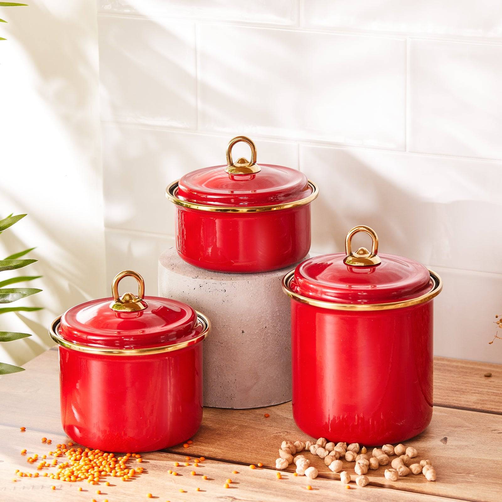 Karaca Retro Red Storage Container Set Of 3 153.03.06.5033 -  Spice Sets - ebarza Furniture UAE | Shop Modern Furniture in Abu Dhabi & Dubai - مفروشات ايبازرا في الامارات | تسوق اثاث عصري وديكورات مميزة في دبي وابوظبي