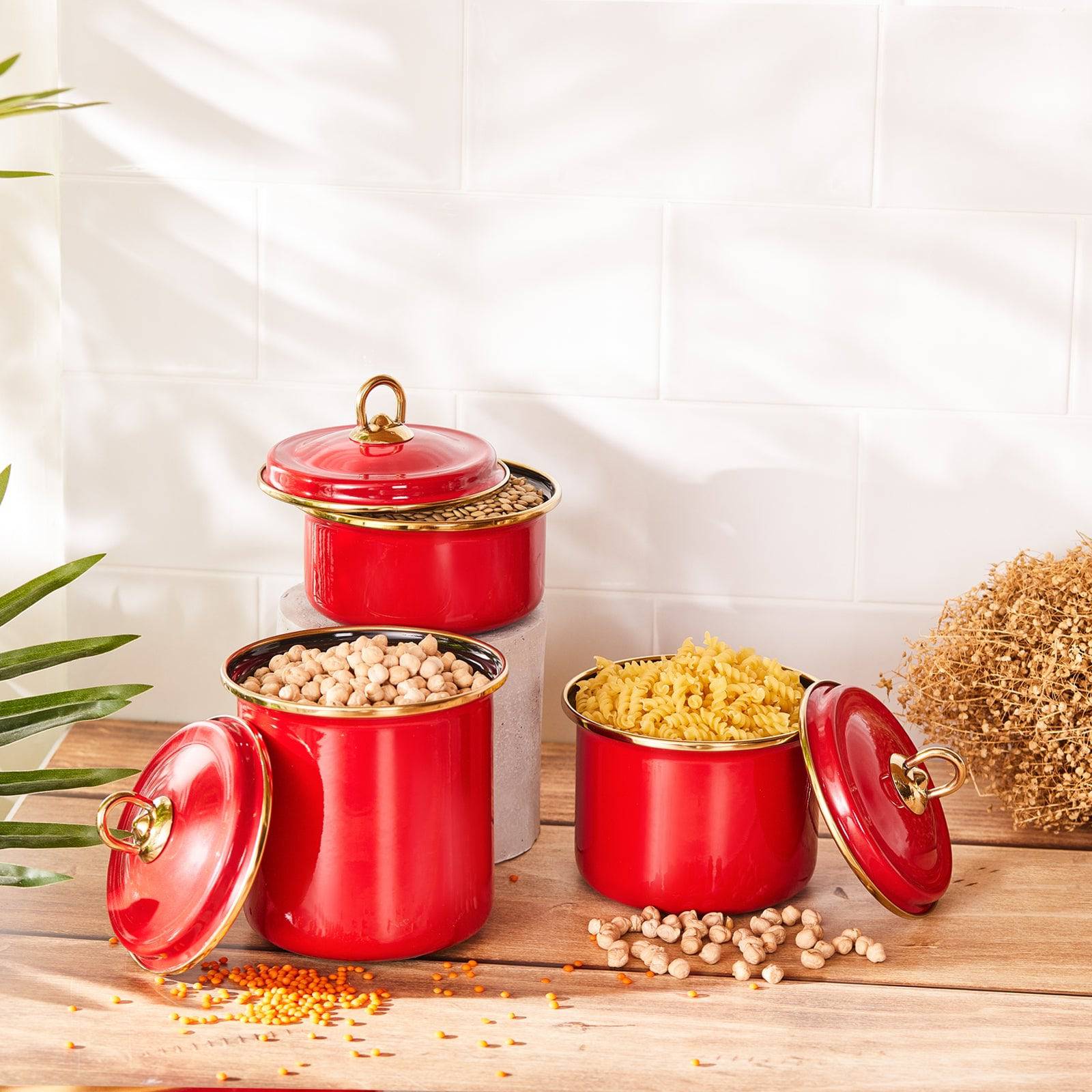 Karaca Retro Red Storage Container Set Of 3 153.03.06.5033 -  Spice Sets - ebarza Furniture UAE | Shop Modern Furniture in Abu Dhabi & Dubai - مفروشات ايبازرا في الامارات | تسوق اثاث عصري وديكورات مميزة في دبي وابوظبي