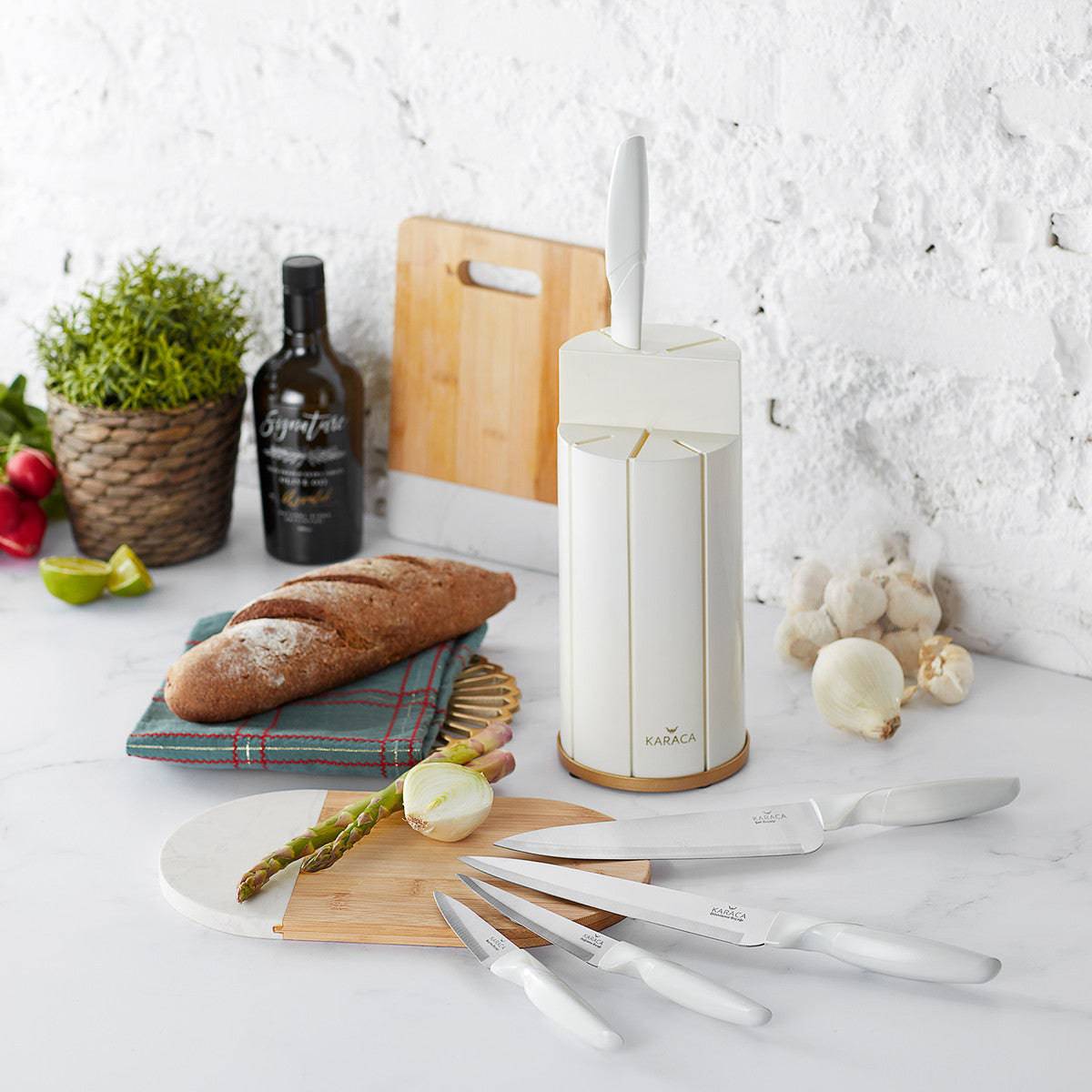 Karaca Retro White 6 Piece Knife Set 153.03.06.1746 -  Kitchen Knives - ebarza Furniture UAE | Shop Modern Furniture in Abu Dhabi & Dubai - مفروشات ايبازرا في الامارات | تسوق اثاث عصري وديكورات مميزة في دبي وابوظبي
