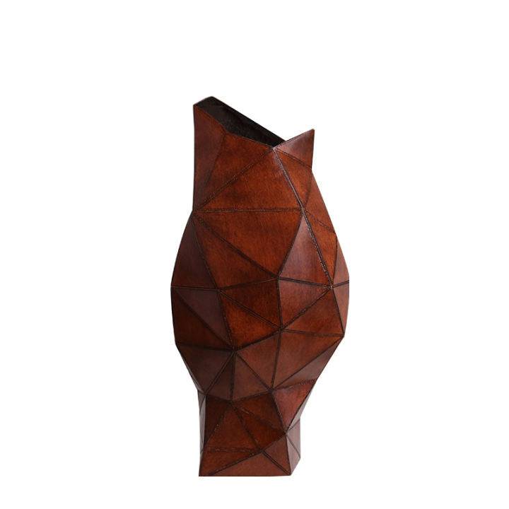 Leather Vase - Brown Fc-Sz2122B -  Vases - ebarza Furniture UAE | Shop Modern Furniture in Abu Dhabi & Dubai - مفروشات ايبازرا في الامارات | تسوق اثاث عصري وديكورات مميزة في دبي وابوظبي