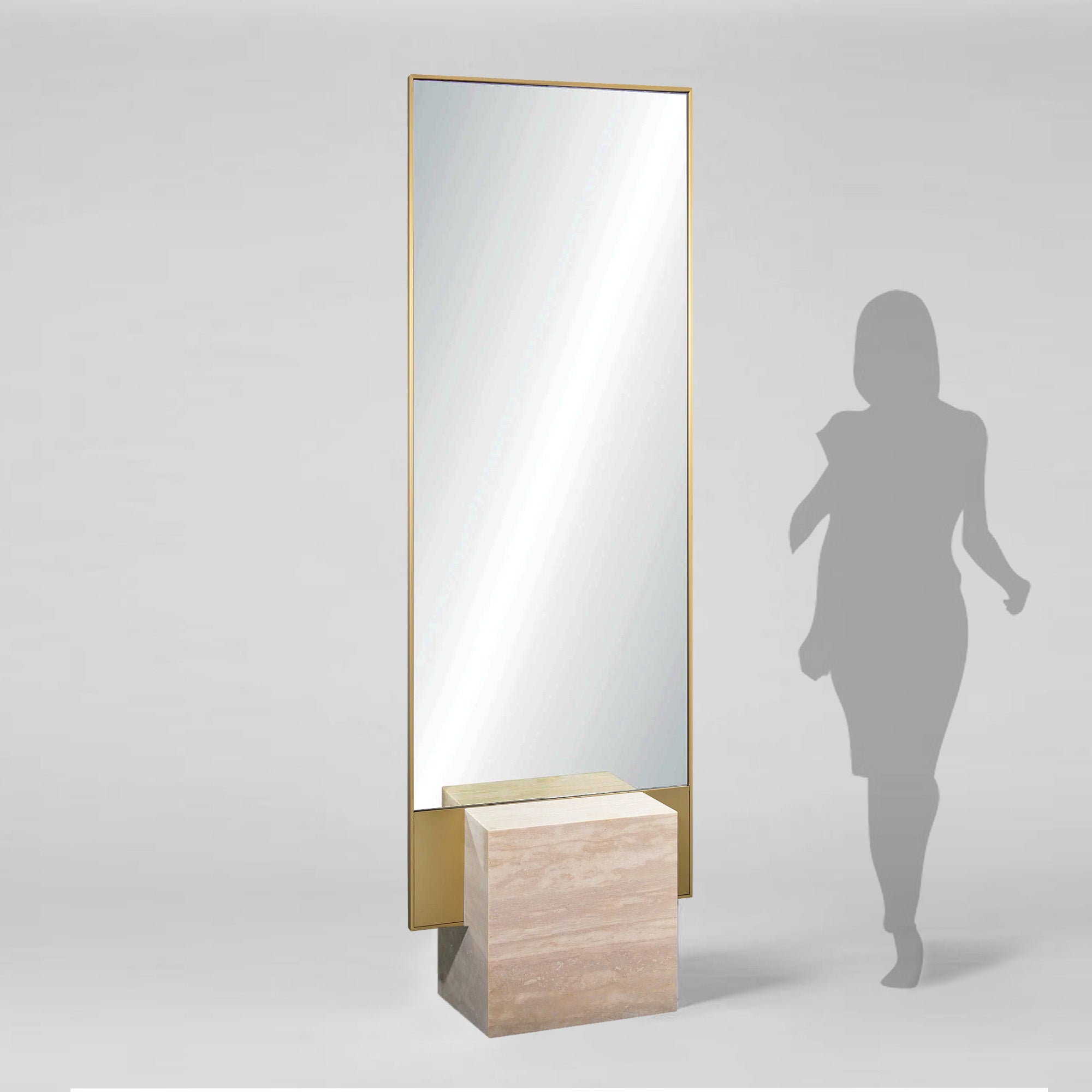 Travertine Base With Brushed Gold Frame Floor Mirror OA-9358-G -  Mirrors - ebarza Furniture UAE | Shop Modern Furniture in Abu Dhabi & Dubai - مفروشات ايبازرا في الامارات | تسوق اثاث عصري وديكورات مميزة في دبي وابوظبي
