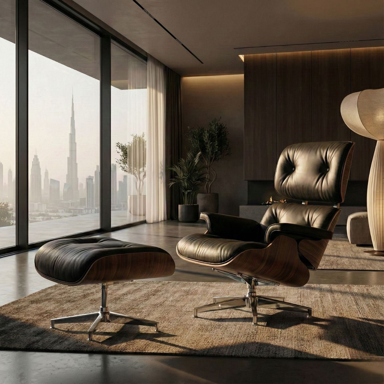 Black Genuine Leather Lounge Chair And Ottoman Tall BLACK-Walnut Bp8026-TrbB+W -  Lounge Chairs - ebarza Furniture UAE | Shop Modern Furniture in Abu Dhabi & Dubai - مفروشات ايبازرا في الامارات | تسوق اثاث عصري وديكورات مميزة في دبي وابوظبي