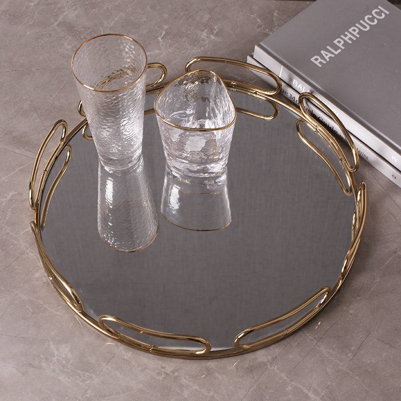 Metal & Glass Round Tray Facbj05-1 -  Trays - ebarza Furniture UAE | Shop Modern Furniture in Abu Dhabi & Dubai - مفروشات ايبازرا في الامارات | تسوق اثاث عصري وديكورات مميزة في دبي وابوظبي