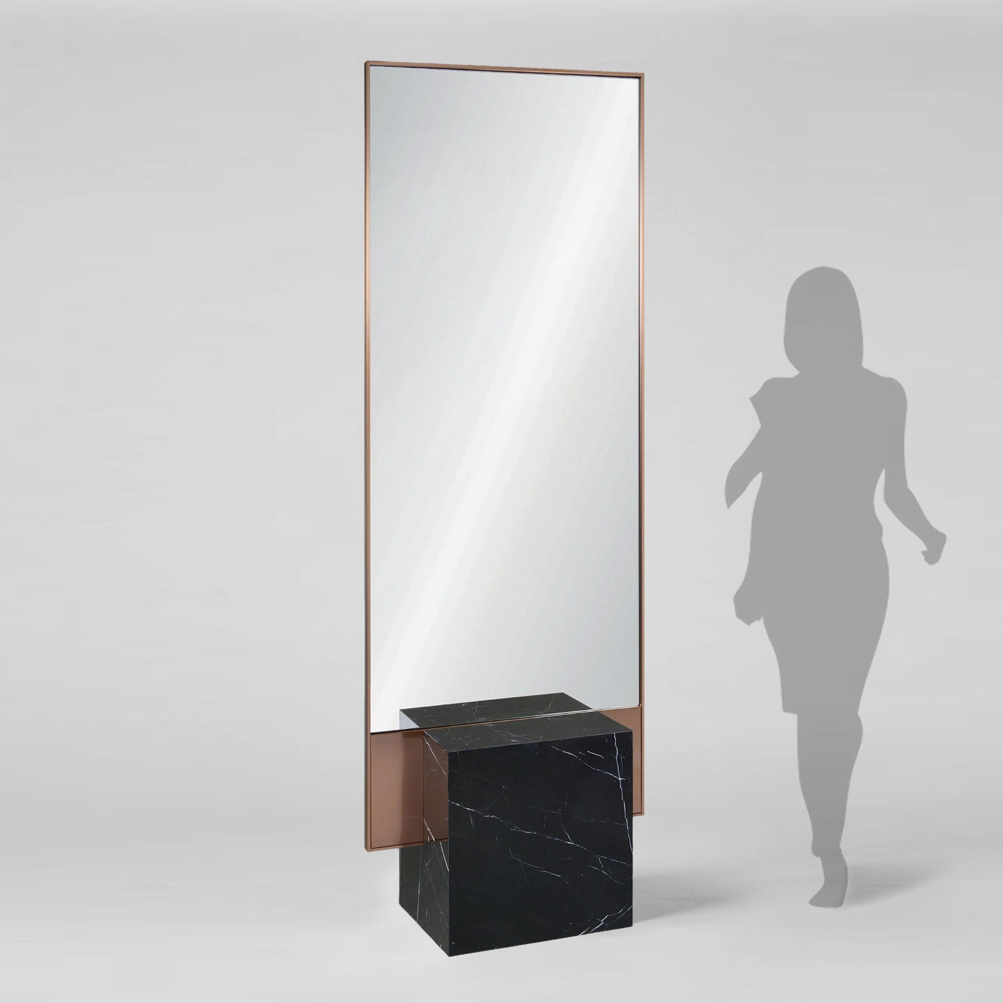 Black Natural Marble With Brushed Rosegold Floor Mirror OA-9358-RoseGold and black base -  Mirrors - ebarza Furniture UAE | Shop Modern Furniture in Abu Dhabi & Dubai - مفروشات ايبازرا في الامارات | تسوق اثاث عصري وديكورات مميزة في دبي وابوظبي