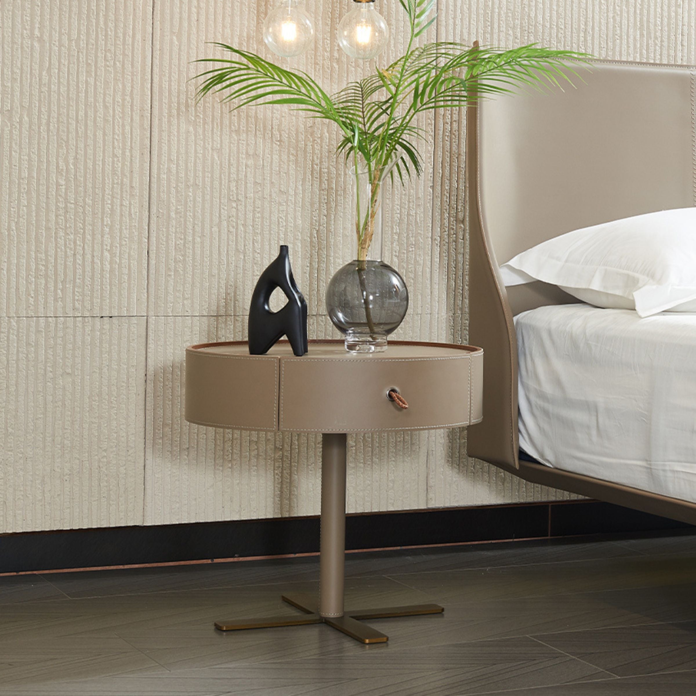 Mojave Saddle Leather Bedside Table MLL-T64 -  Side Tables - ebarza Furniture UAE | Shop Modern Furniture in Abu Dhabi & Dubai - مفروشات ايبازرا في الامارات | تسوق اثاث عصري وديكورات مميزة في دبي وابوظبي