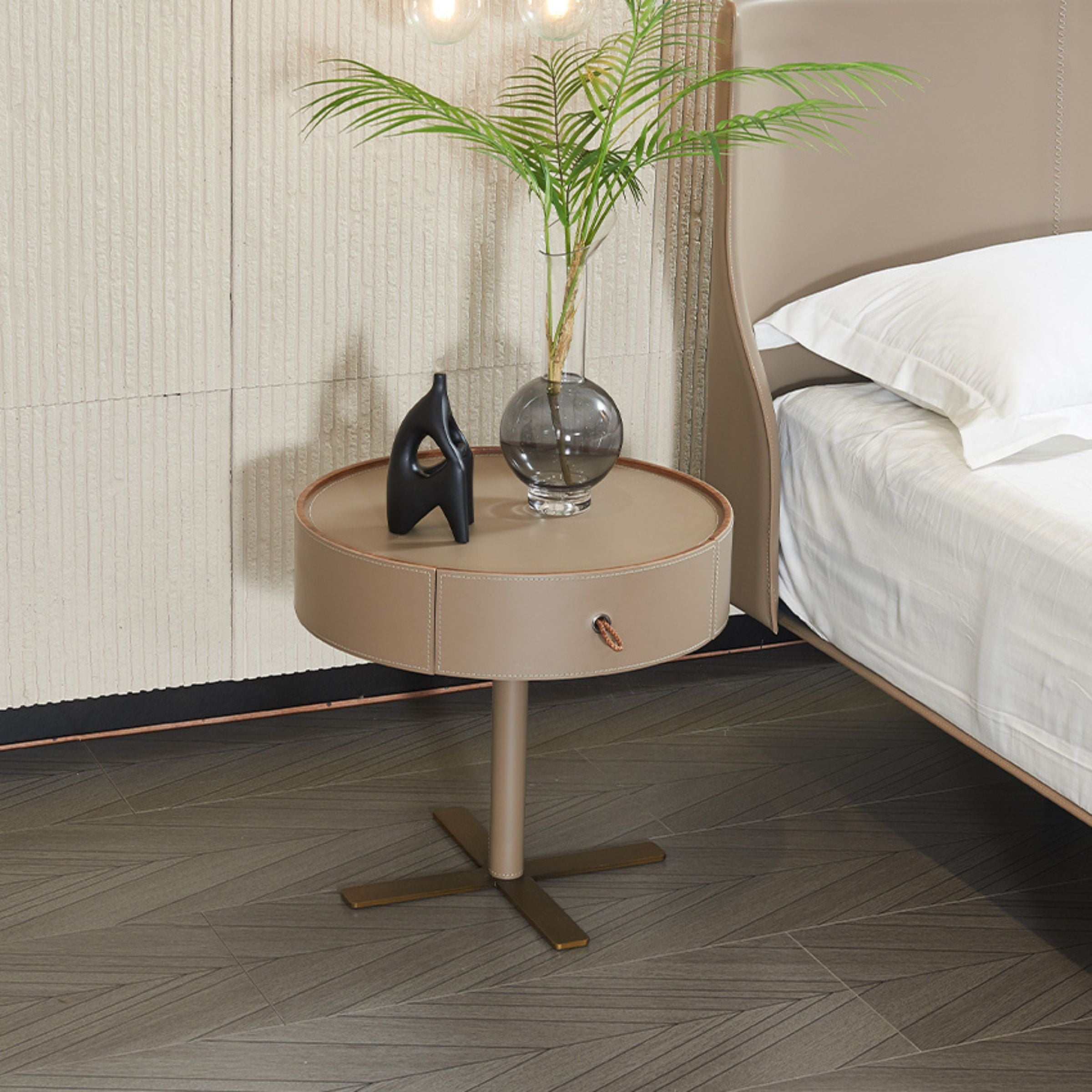 Mojave Saddle Leather Bedside Table MLL-T64 -  Side Tables - ebarza Furniture UAE | Shop Modern Furniture in Abu Dhabi & Dubai - مفروشات ايبازرا في الامارات | تسوق اثاث عصري وديكورات مميزة في دبي وابوظبي