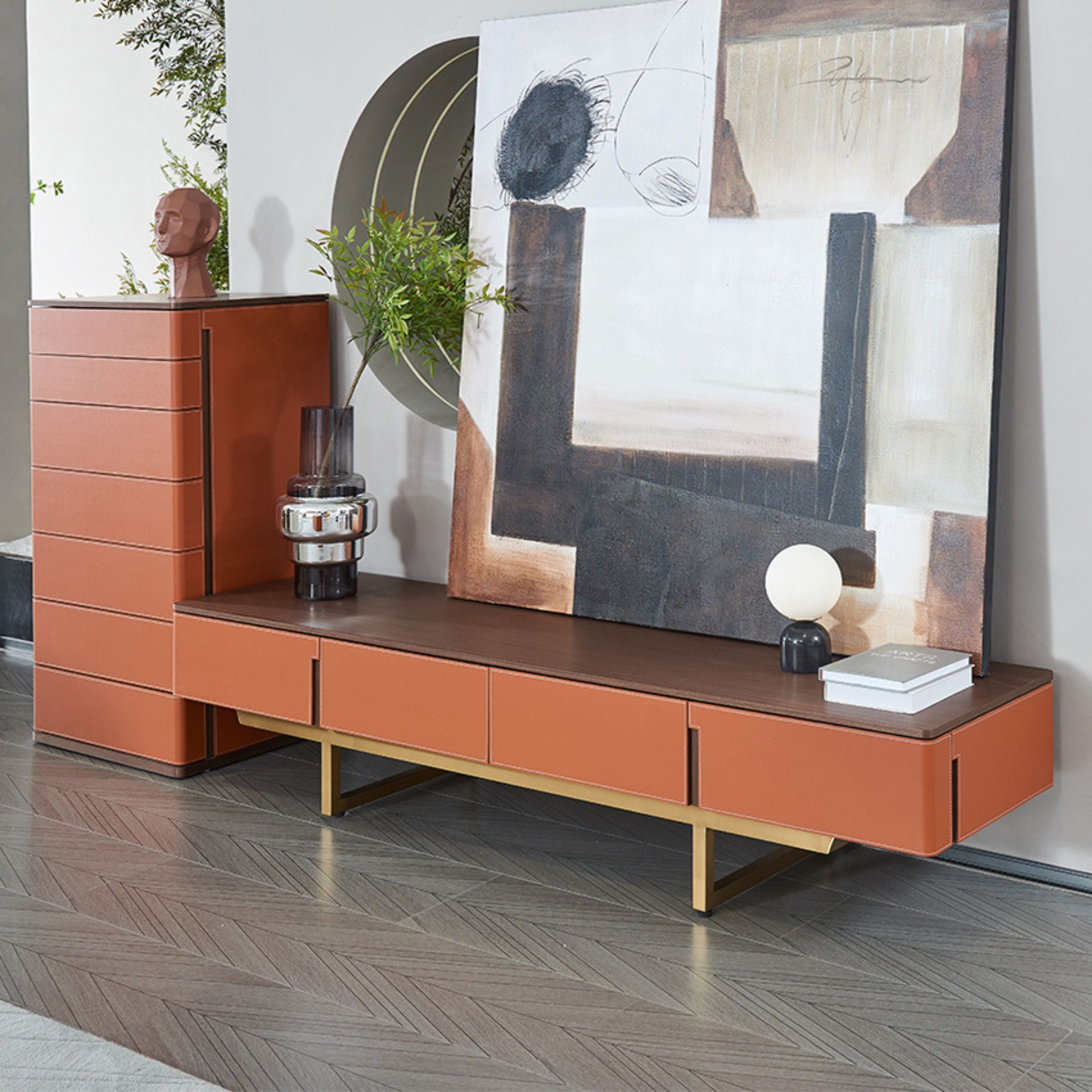 Mycroft Saddle Leather Cabinet MLL-T06 -  Storage/TV Unites - ebarza Furniture UAE | Shop Modern Furniture in Abu Dhabi & Dubai - مفروشات ايبازرا في الامارات | تسوق اثاث عصري وديكورات مميزة في دبي وابوظبي