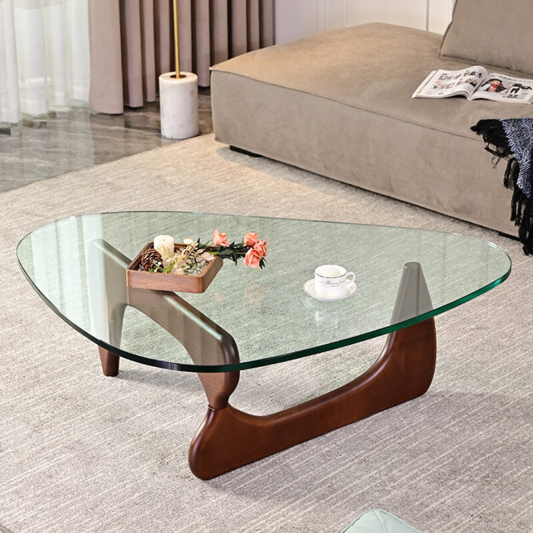 Noguchi Solid Wood Coffee Table With Glass Top Bp8083-W -  Coffee Tables - ebarza Furniture UAE | Shop Modern Furniture in Abu Dhabi & Dubai - مفروشات ايبازرا في الامارات | تسوق اثاث عصري وديكورات مميزة في دبي وابوظبي