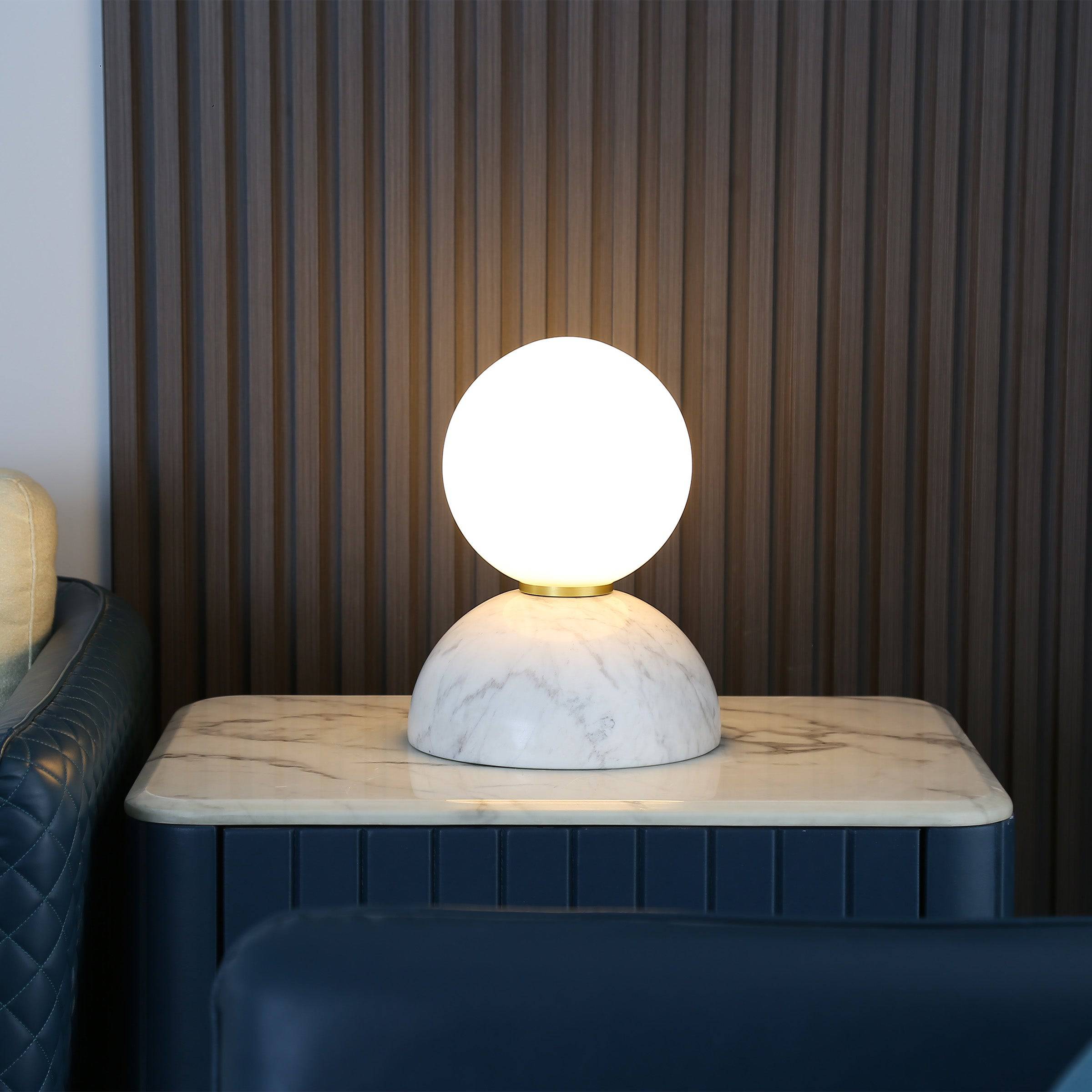 Opal Glass Shade With White Marble Base Table Lamp 8709T-We -  Desk\table Lamps - ebarza Furniture UAE | Shop Modern Furniture in Abu Dhabi & Dubai - مفروشات ايبازرا في الامارات | تسوق اثاث عصري وديكورات مميزة في دبي وابوظبي