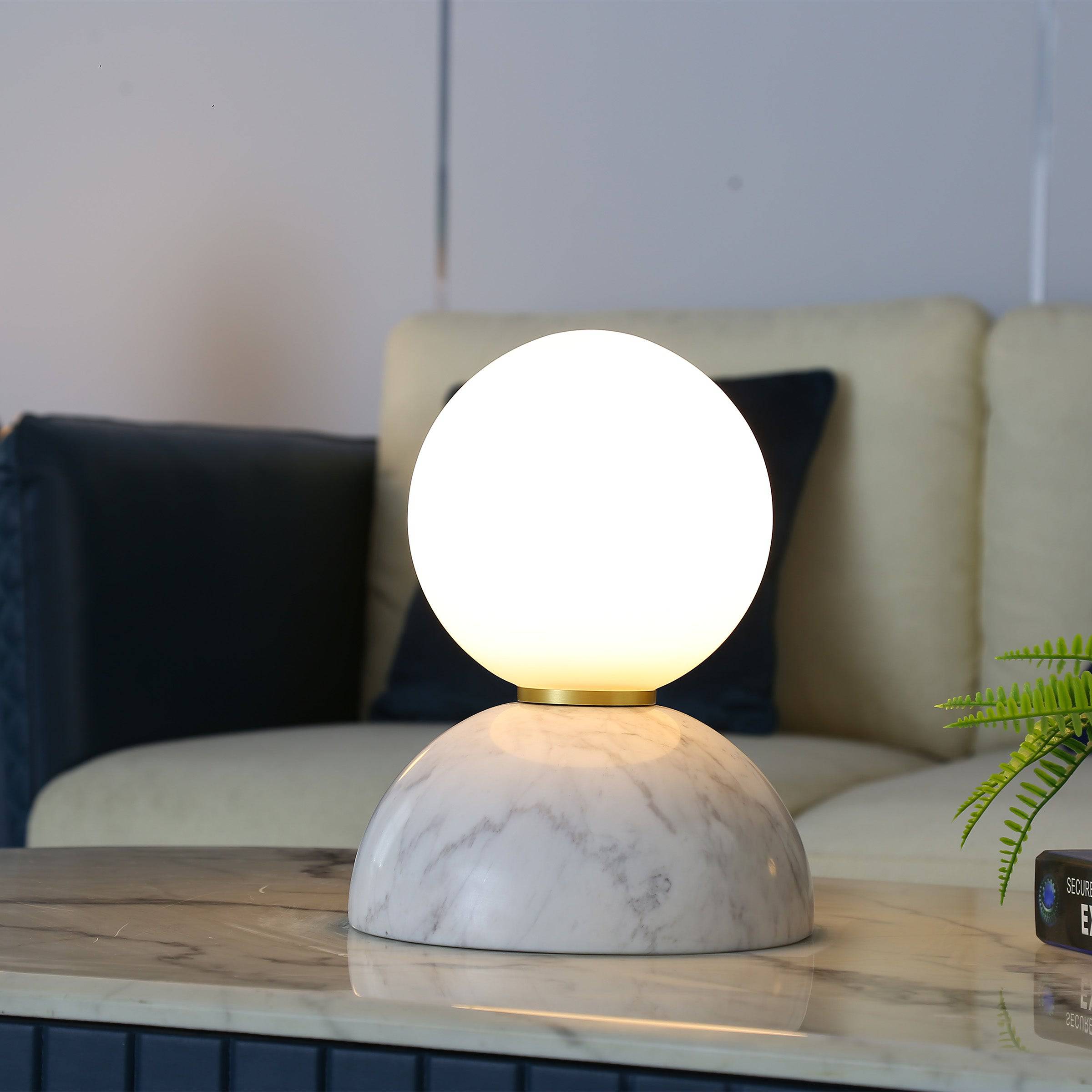 Opal Glass Shade With White Marble Base Table Lamp 8709T-We -  Desk\table Lamps - ebarza Furniture UAE | Shop Modern Furniture in Abu Dhabi & Dubai - مفروشات ايبازرا في الامارات | تسوق اثاث عصري وديكورات مميزة في دبي وابوظبي