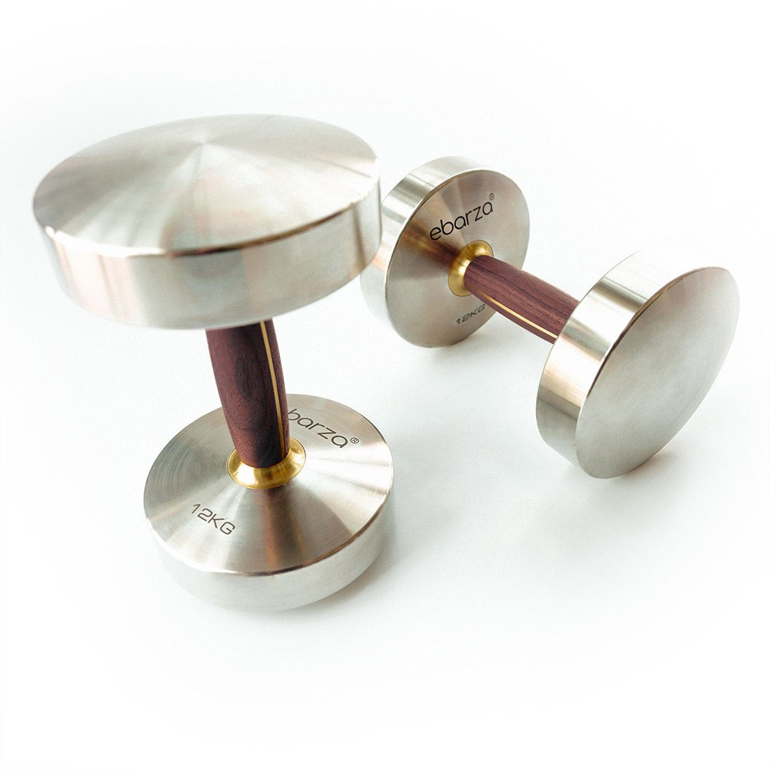 Ebarza Stainless Steel And  Walnut Wood  Dumbbell-12kg PRO-GMYL01-12 -  Home Decor Figurines - ebarza Furniture UAE | Shop Modern Furniture in Abu Dhabi & Dubai - مفروشات ايبازرا في الامارات | تسوق اثاث عصري وديكورات مميزة في دبي وابوظبي