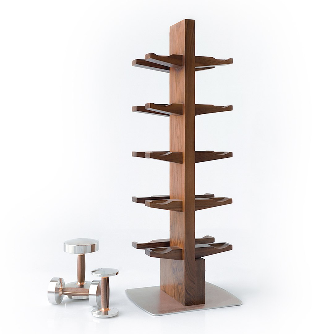 Ebarza Stainless Steel And Walnut Wood Dumbbell Tray  -Heavy  PRO-GMYLJ01-2 -  Home Decor Figurines - ebarza Furniture UAE | Shop Modern Furniture in Abu Dhabi & Dubai - مفروشات ايبازرا في الامارات | تسوق اثاث عصري وديكورات مميزة في دبي وابوظبي
