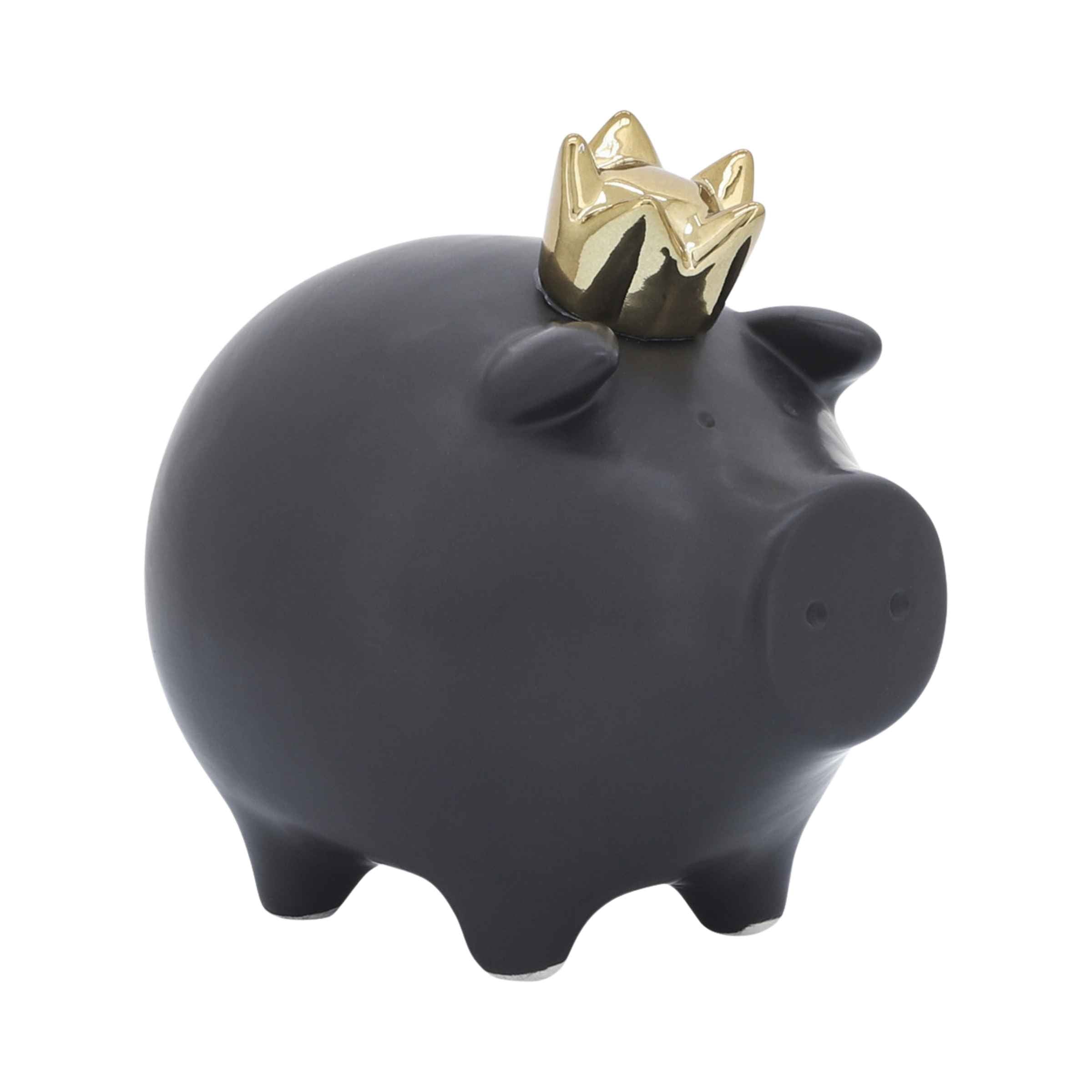Pig With Crown Ceramic 15 Cm - Black 16955-04 -  Home Decor Figurines - ebarza Furniture UAE | Shop Modern Furniture in Abu Dhabi & Dubai - مفروشات ايبازرا في الامارات | تسوق اثاث عصري وديكورات مميزة في دبي وابوظبي