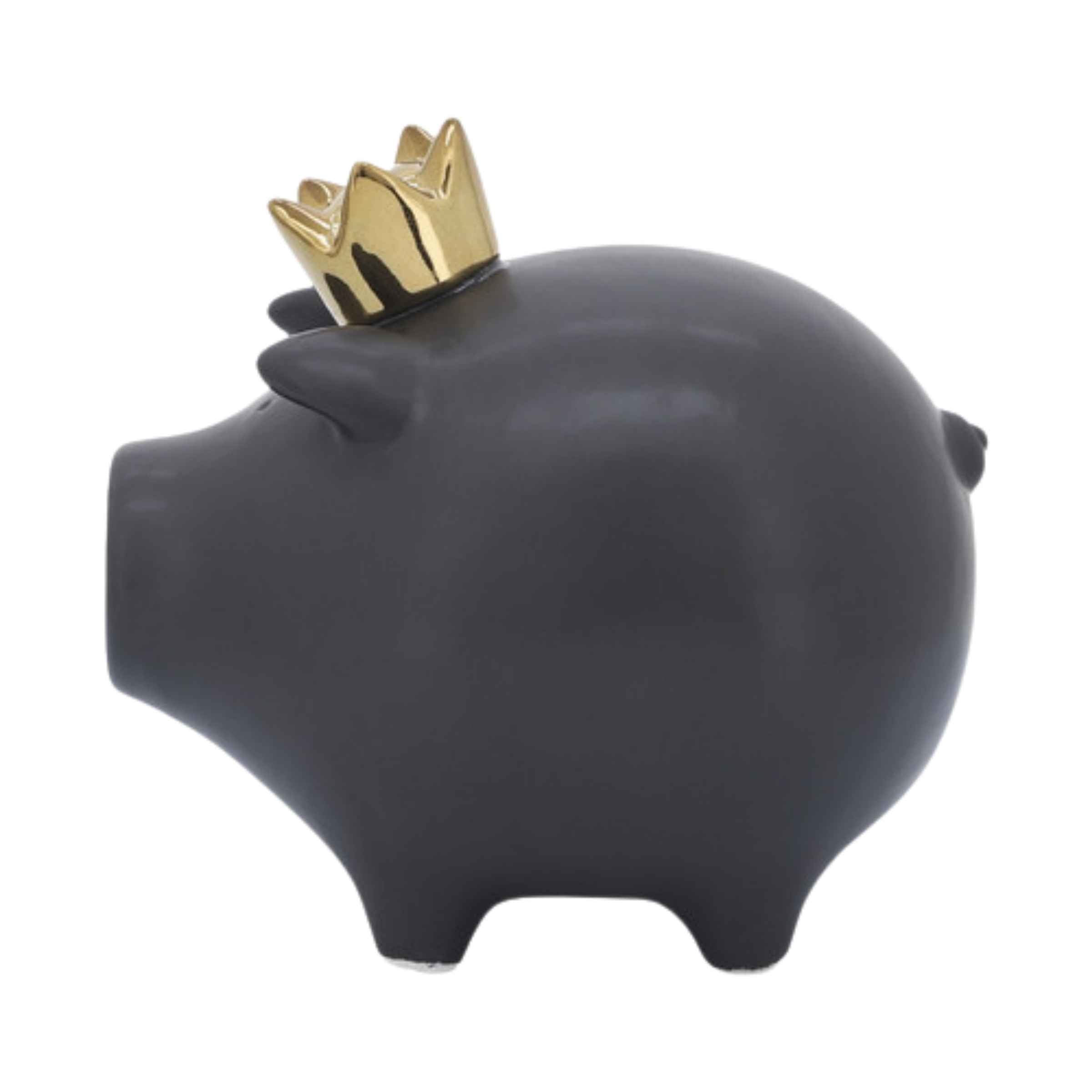 Pig With Crown Ceramic 15 Cm - Black 16955-04 -  Home Decor Figurines - ebarza Furniture UAE | Shop Modern Furniture in Abu Dhabi & Dubai - مفروشات ايبازرا في الامارات | تسوق اثاث عصري وديكورات مميزة في دبي وابوظبي