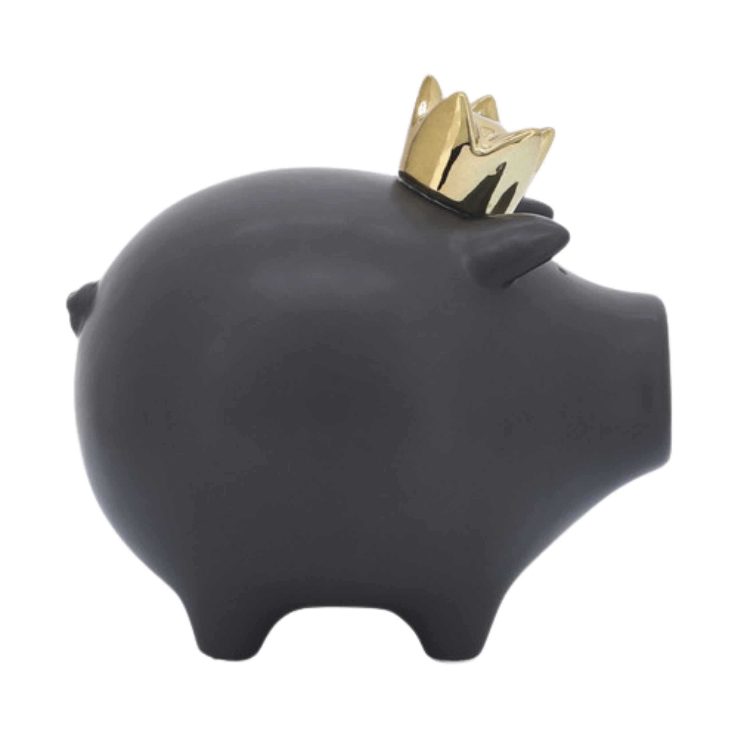 Pig With Crown Ceramic 15 Cm - Black 16955-04 -  Home Decor Figurines - ebarza Furniture UAE | Shop Modern Furniture in Abu Dhabi & Dubai - مفروشات ايبازرا في الامارات | تسوق اثاث عصري وديكورات مميزة في دبي وابوظبي