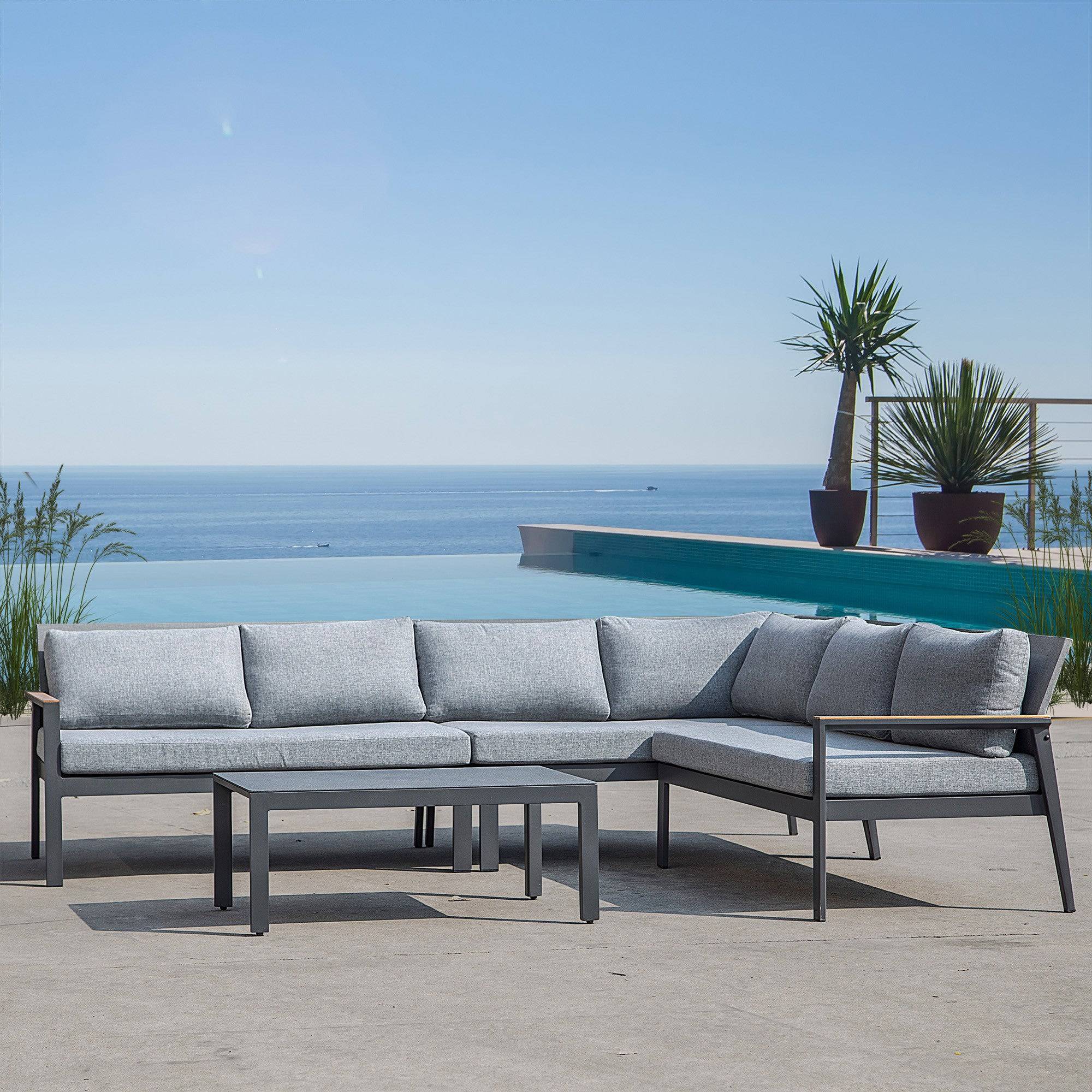 Polaris Outdoor Corner Sofa And Center Table Set Polaris-Cs -  Outdoor Furniture Sets - ebarza Furniture UAE | Shop Modern Furniture in Abu Dhabi & Dubai - مفروشات ايبازرا في الامارات | تسوق اثاث عصري وديكورات مميزة في دبي وابوظبي