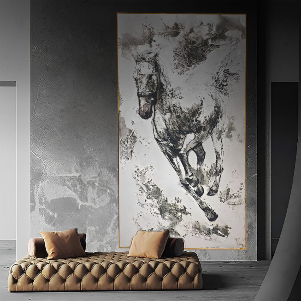 Winter White Horse Hand Painted Art Painting 120*220cm SOASAMPLE006 -  Paintings - ebarza Furniture UAE | Shop Modern Furniture in Abu Dhabi & Dubai - مفروشات ايبازرا في الامارات | تسوق اثاث عصري وديكورات مميزة في دبي وابوظبي