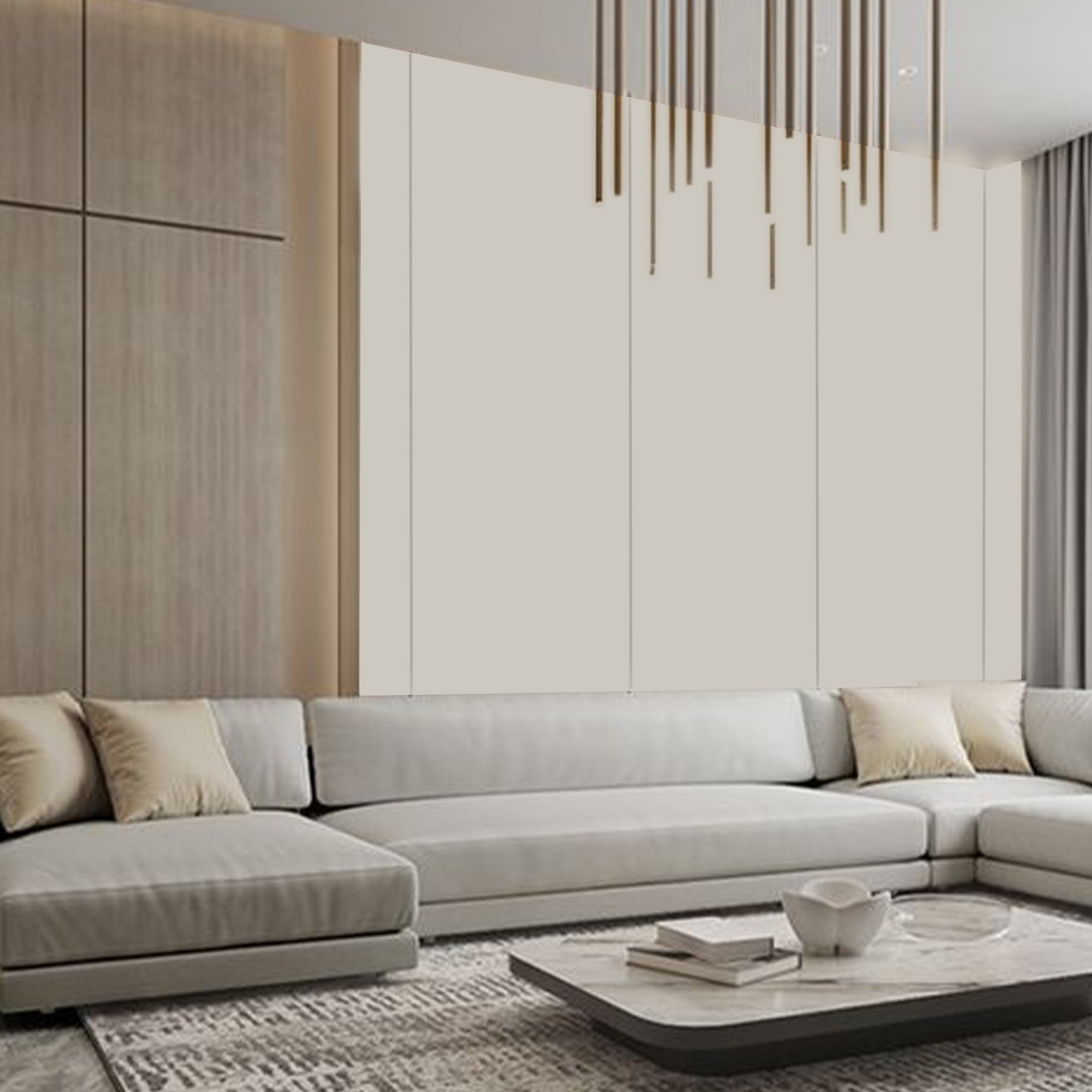 POWDER COATING MDF Wall Panel - DOUBLE-SIDED  BEVEL 45° (122x280x1.8cm,E0, 830 kg/m3,PROTECTIVE FILM) JD80022(Light  Beige) WQ -  Wall Panels - ebarza Furniture UAE | Shop Modern Furniture in Abu Dhabi & Dubai - مفروشات ايبازرا في الامارات | تسوق اثاث عصري وديكورات مميزة في دبي وابوظبي