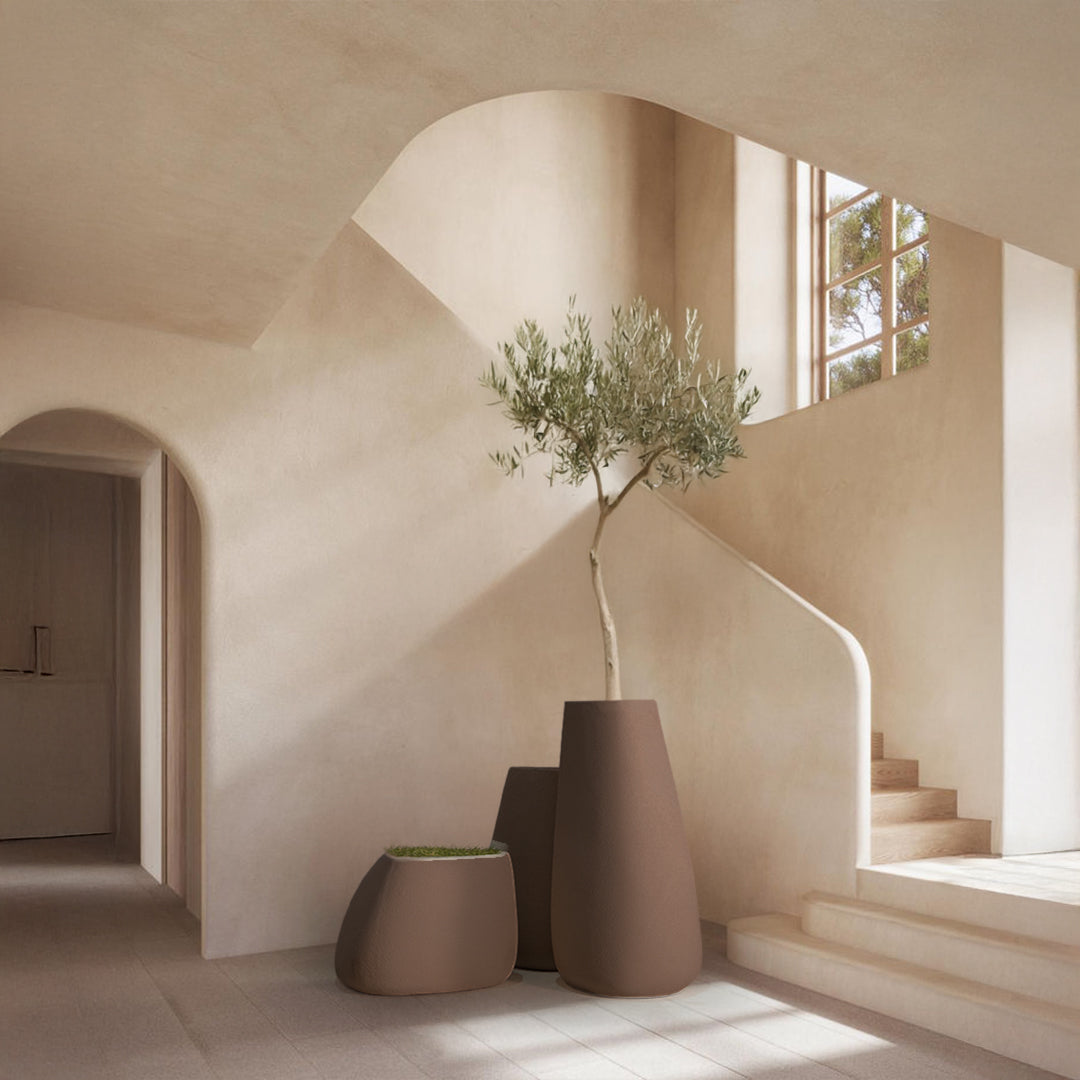 Pre-order 35 Days Delivery - Set Of 3 Outdoor/Indoor Fiberglass Concrete Planter Box Xk-8177A+B+C - Coffee Brown -  Planter Boxes - ebarza Furniture UAE | Shop Modern Furniture in Abu Dhabi & Dubai - مفروشات ايبازرا في الامارات | تسوق اثاث عصري وديكورات مميزة في دبي وابوظبي