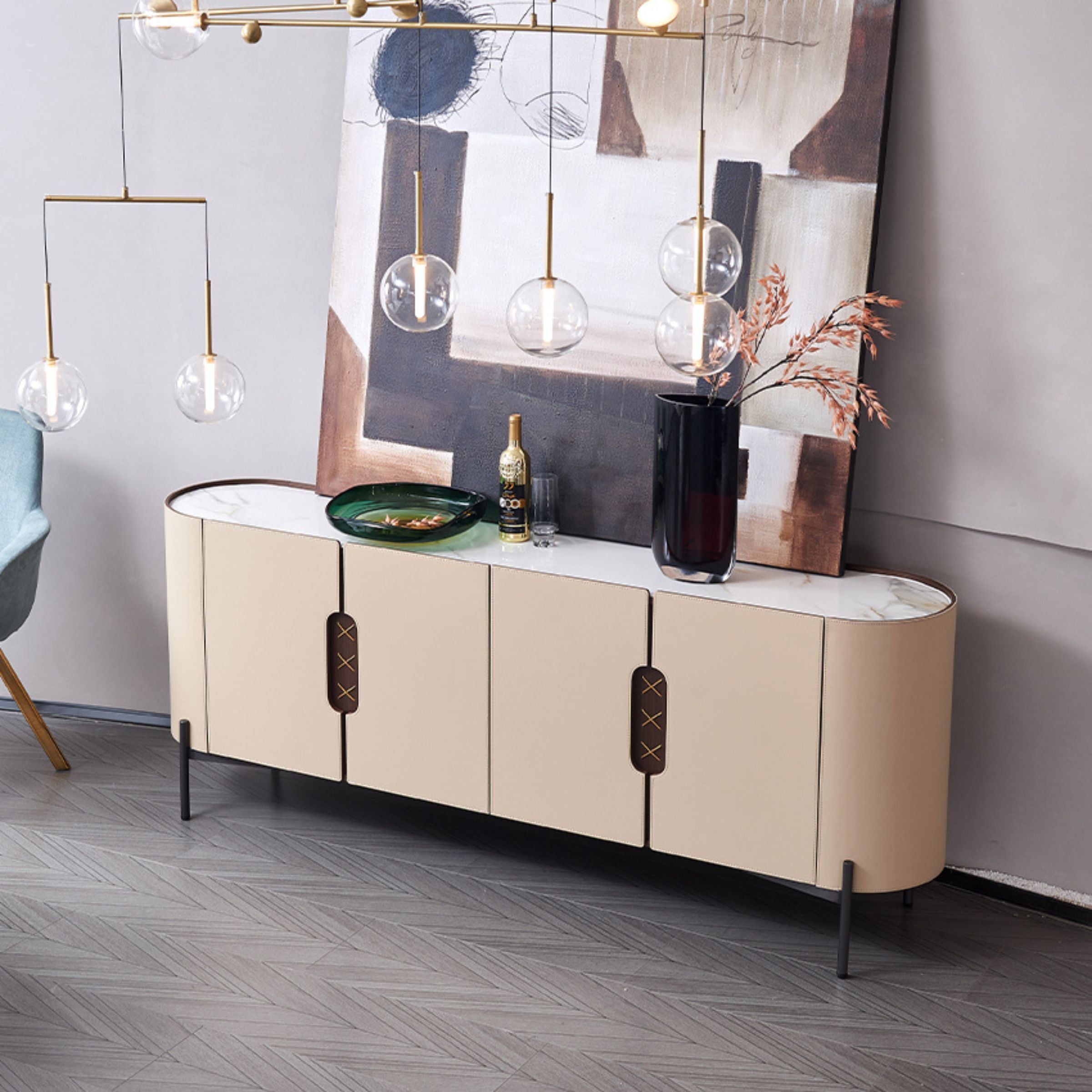 Stitch Saddle Leather Sideboard / Cabinet MLL-T32 -  Cabinets - ebarza Furniture UAE | Shop Modern Furniture in Abu Dhabi & Dubai - مفروشات ايبازرا في الامارات | تسوق اثاث عصري وديكورات مميزة في دبي وابوظبي