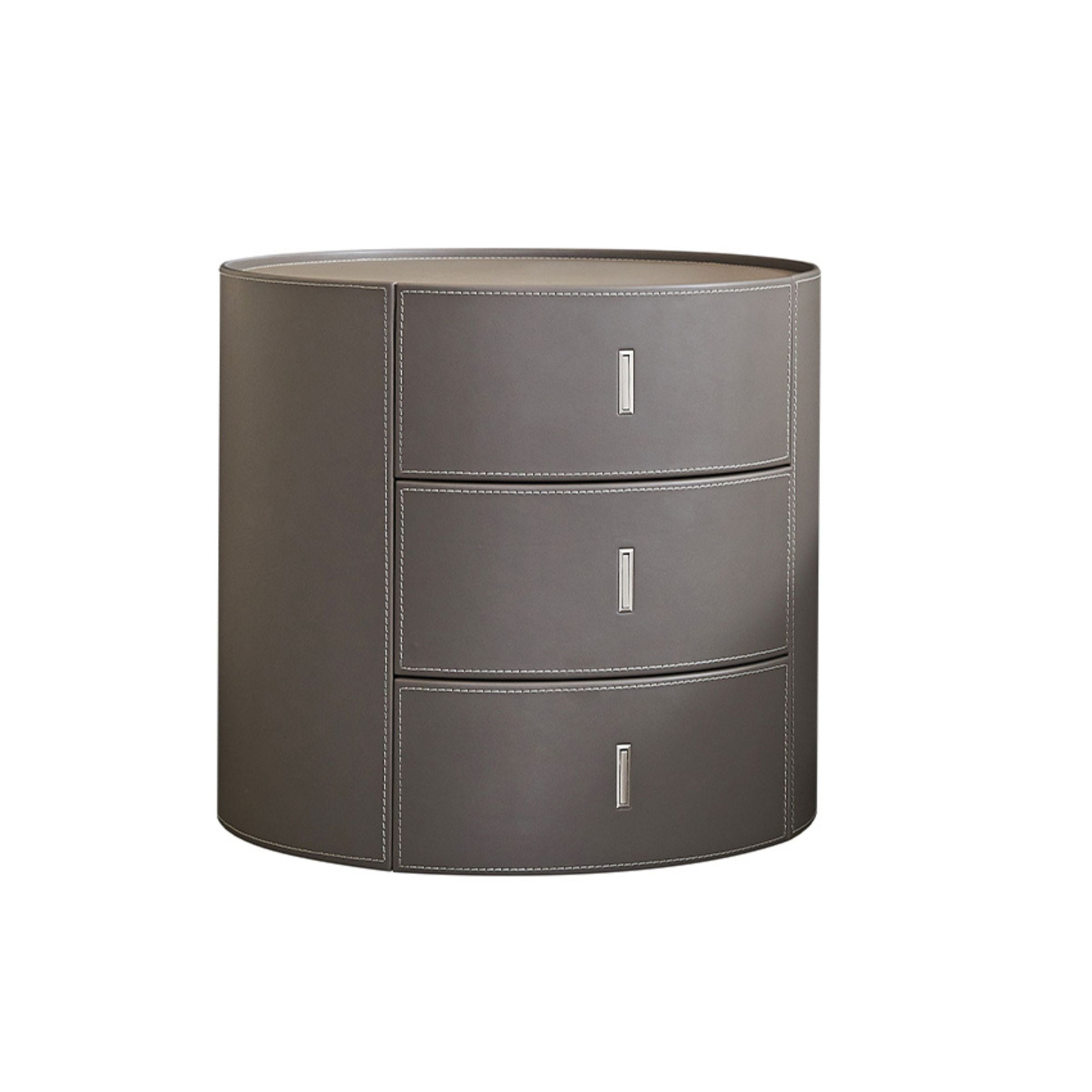 Pre-order 35 Days Delivery - Verona Grey Walnut Veneer Saddle Leather Cabinet MLL-T98 -  Side Tables - ebarza Furniture UAE | Shop Modern Furniture in Abu Dhabi & Dubai - مفروشات ايبازرا في الامارات | تسوق اثاث عصري وديكورات مميزة في دبي وابوظبي