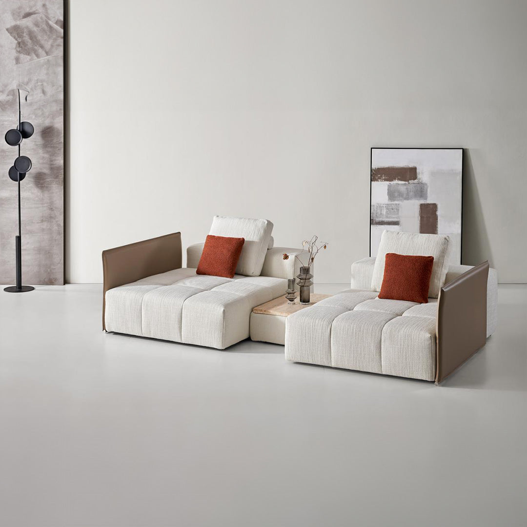 Puzzle Modular Saddle Leather Long Metal Handrail - SF080 -  Sofas - ebarza Furniture UAE | Shop Modern Furniture in Abu Dhabi & Dubai - مفروشات ايبازرا في الامارات | تسوق اثاث عصري وديكورات مميزة في دبي وابوظبي