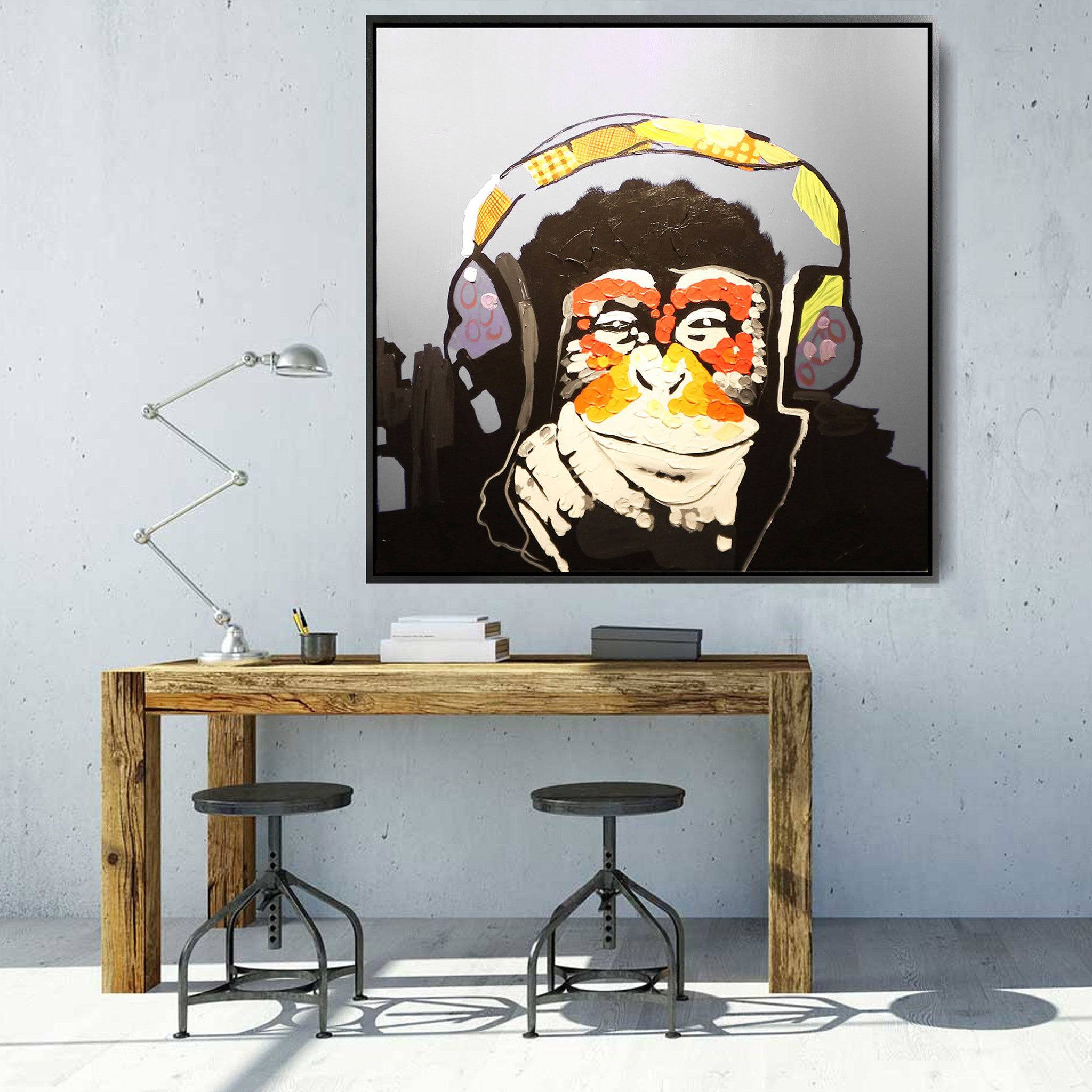 AS IS - Relaxed Monkey Hand Painted Art Painting With Frame 105X105 Cm PNB122-SOAP0069 -  DISPLAY ITEM - ebarza Furniture UAE | Shop Modern Furniture in Abu Dhabi & Dubai - مفروشات ايبازرا في الامارات | تسوق اثاث عصري وديكورات مميزة في دبي وابوظبي