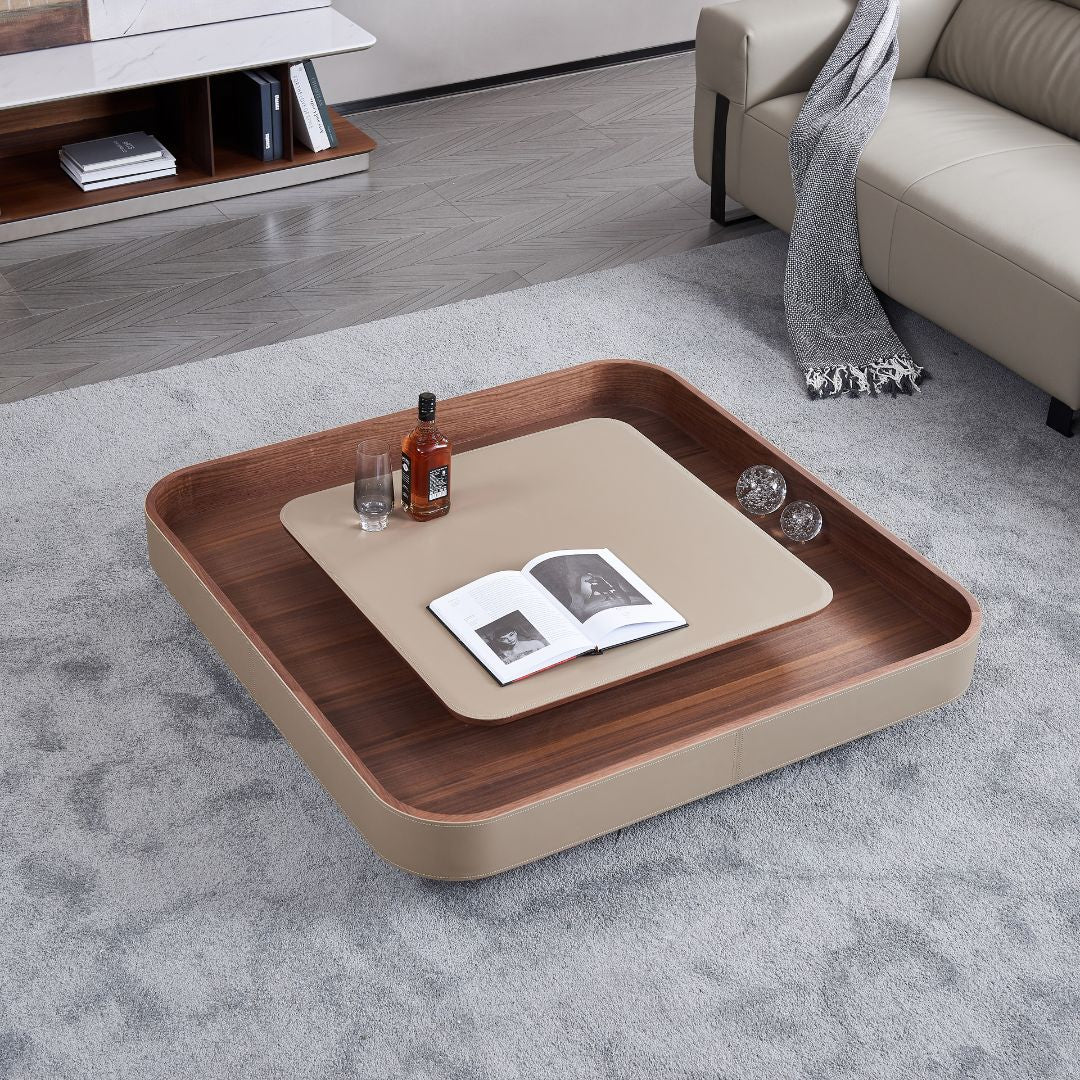 Saddle Leather Veneer Coffee Table MLL-D129 -  Coffee Tables - ebarza Furniture UAE | Shop Modern Furniture in Abu Dhabi & Dubai - مفروشات ايبازرا في الامارات | تسوق اثاث عصري وديكورات مميزة في دبي وابوظبي