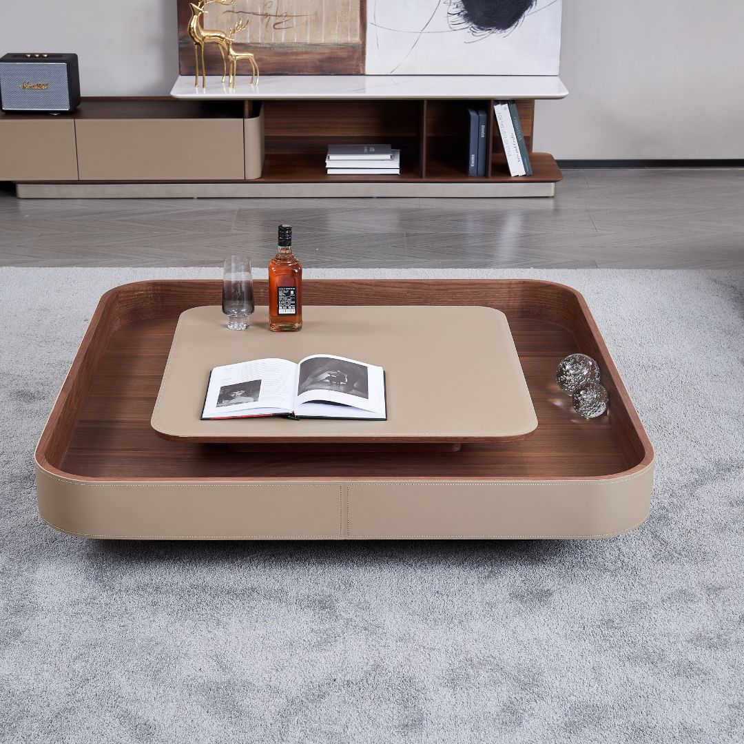 Saddle Leather Veneer Coffee Table MLL-D129 -  Coffee Tables - ebarza Furniture UAE | Shop Modern Furniture in Abu Dhabi & Dubai - مفروشات ايبازرا في الامارات | تسوق اثاث عصري وديكورات مميزة في دبي وابوظبي