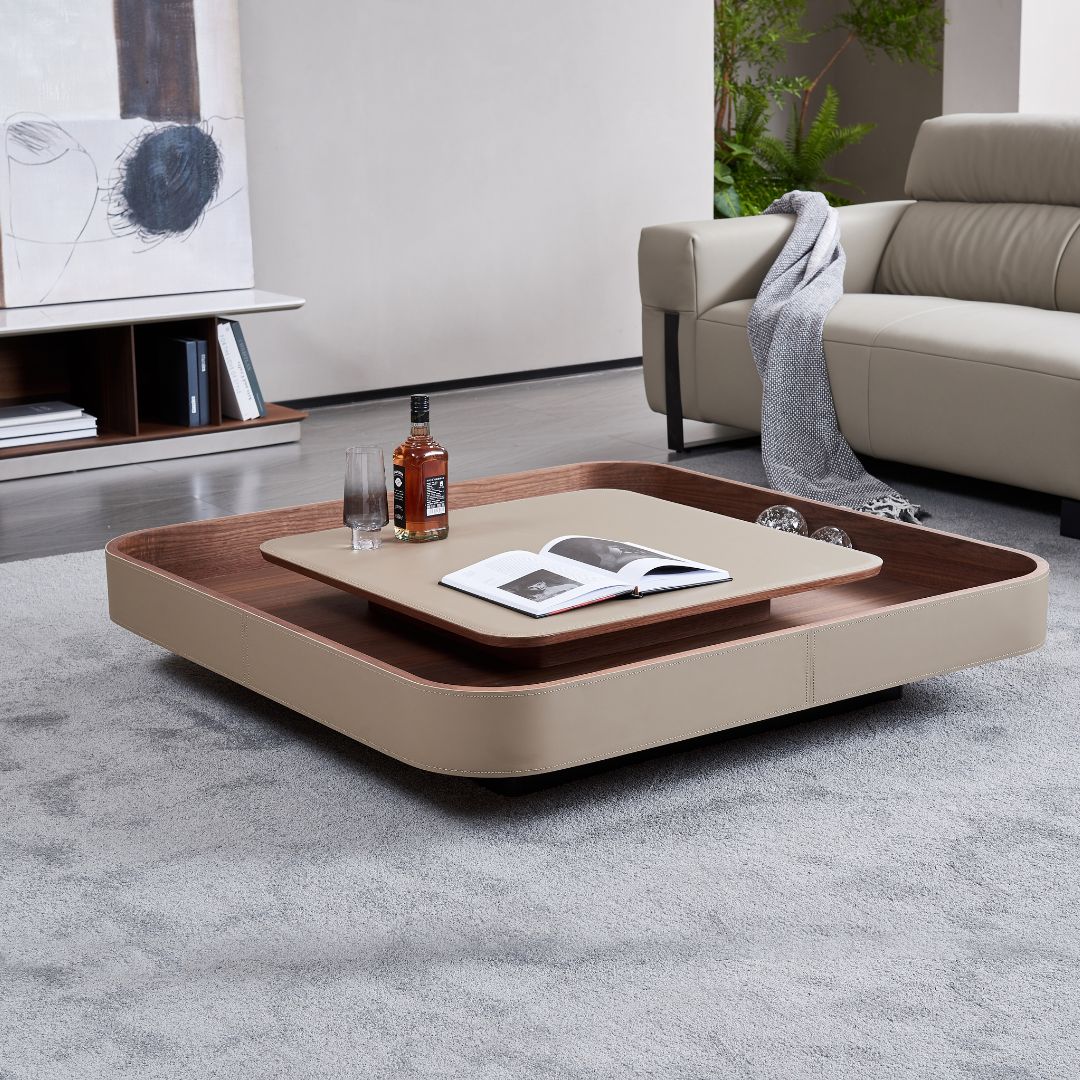Saddle Leather Veneer Coffee Table MLL-D129 -  Coffee Tables - ebarza Furniture UAE | Shop Modern Furniture in Abu Dhabi & Dubai - مفروشات ايبازرا في الامارات | تسوق اثاث عصري وديكورات مميزة في دبي وابوظبي
