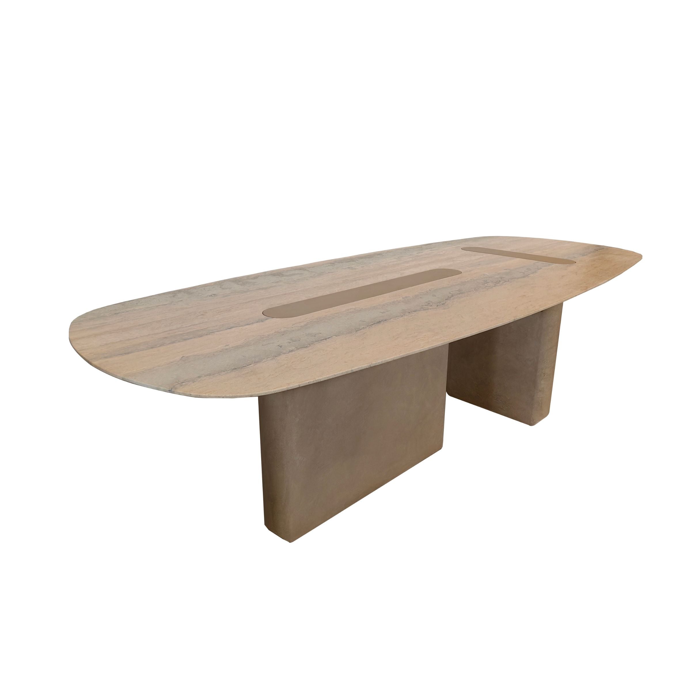 Semi Shiny Sliver Travertine Dining Table - EB08DT -  Dining Tables - ebarza Furniture UAE | Shop Modern Furniture in Abu Dhabi & Dubai - مفروشات ايبازرا في الامارات | تسوق اثاث عصري وديكورات مميزة في دبي وابوظبي
