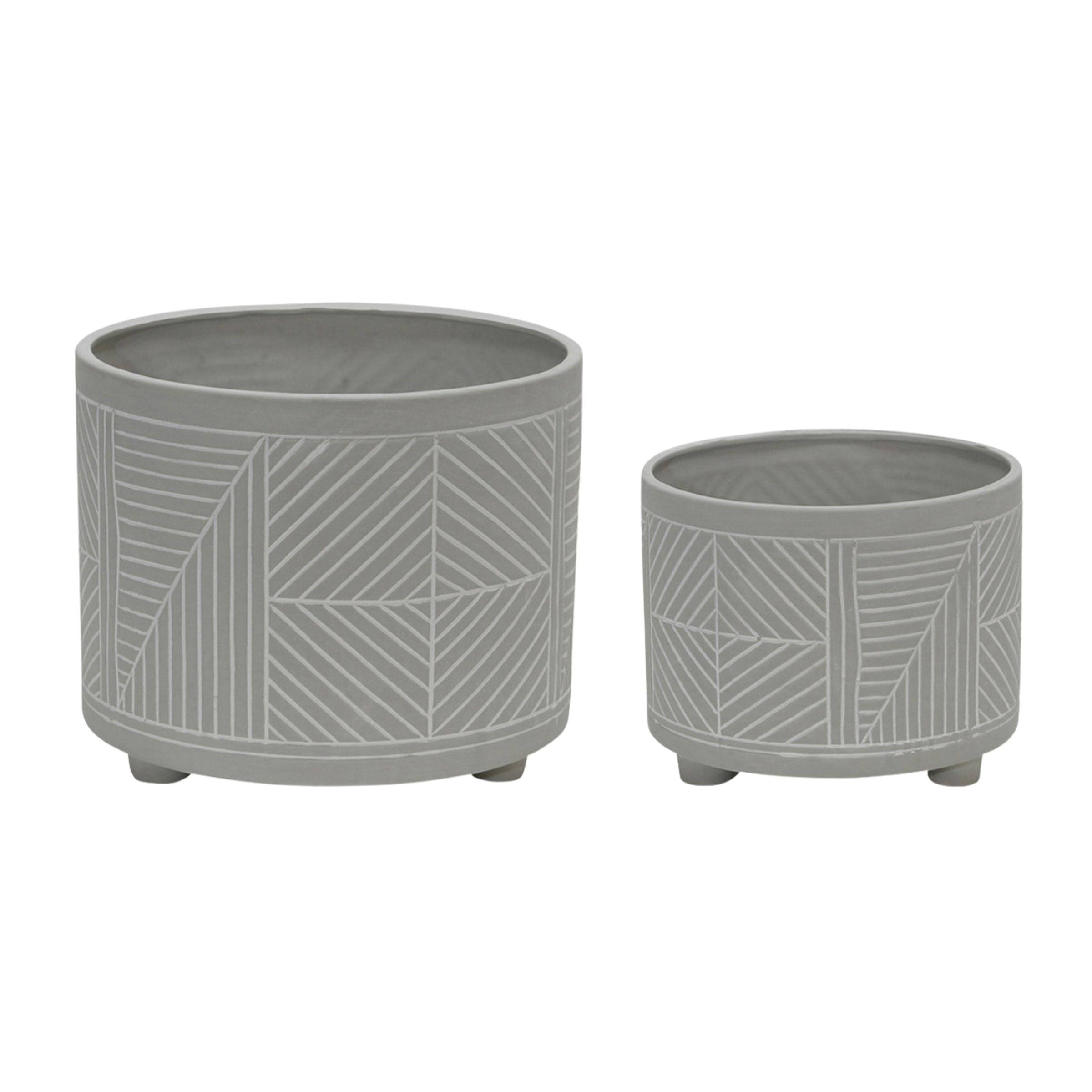 Set Of 2 Ceramic Diamond Footed Planter 25 And 30 Cm - Gray 15064-05 -  Planter Boxes - ebarza Furniture UAE | Shop Modern Furniture in Abu Dhabi & Dubai - مفروشات ايبازرا في الامارات | تسوق اثاث عصري وديكورات مميزة في دبي وابوظبي