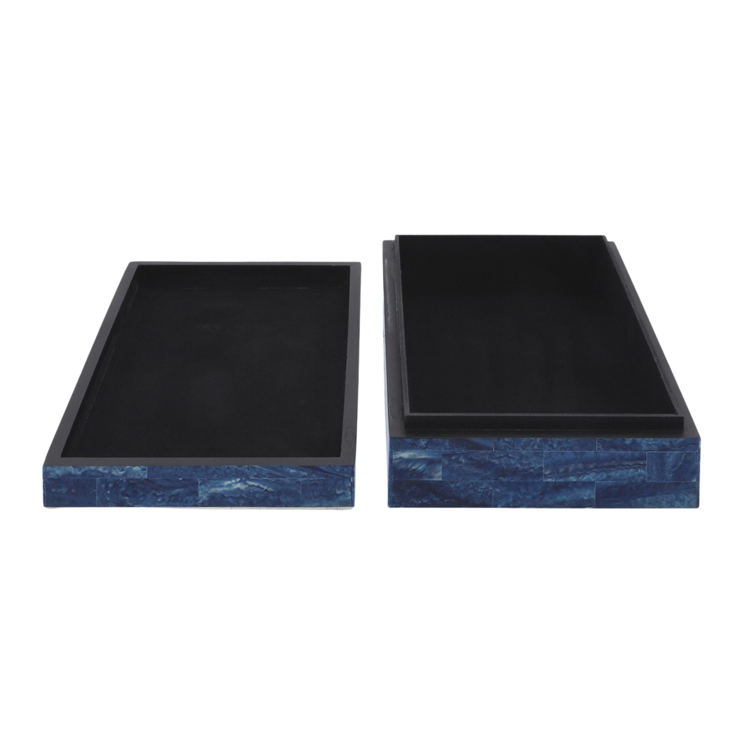 Set Of 2 Checkered Resin Boxes - Blue 16648 -  Decorative Boxes - ebarza Furniture UAE | Shop Modern Furniture in Abu Dhabi & Dubai - مفروشات ايبازرا في الامارات | تسوق اثاث عصري وديكورات مميزة في دبي وابوظبي