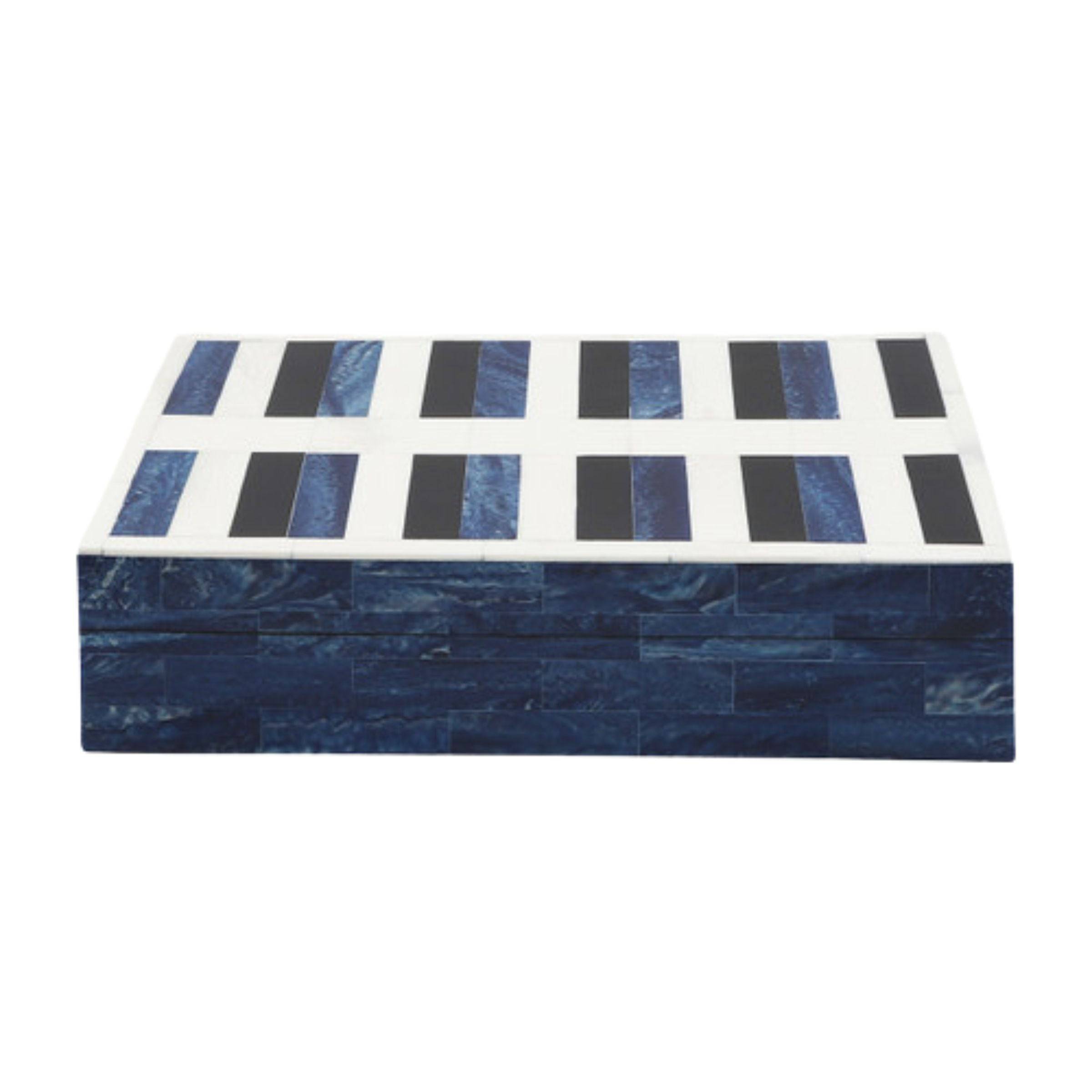 Set Of 2 Checkered Resin Boxes - Blue 16648 -  Decorative Boxes - ebarza Furniture UAE | Shop Modern Furniture in Abu Dhabi & Dubai - مفروشات ايبازرا في الامارات | تسوق اثاث عصري وديكورات مميزة في دبي وابوظبي