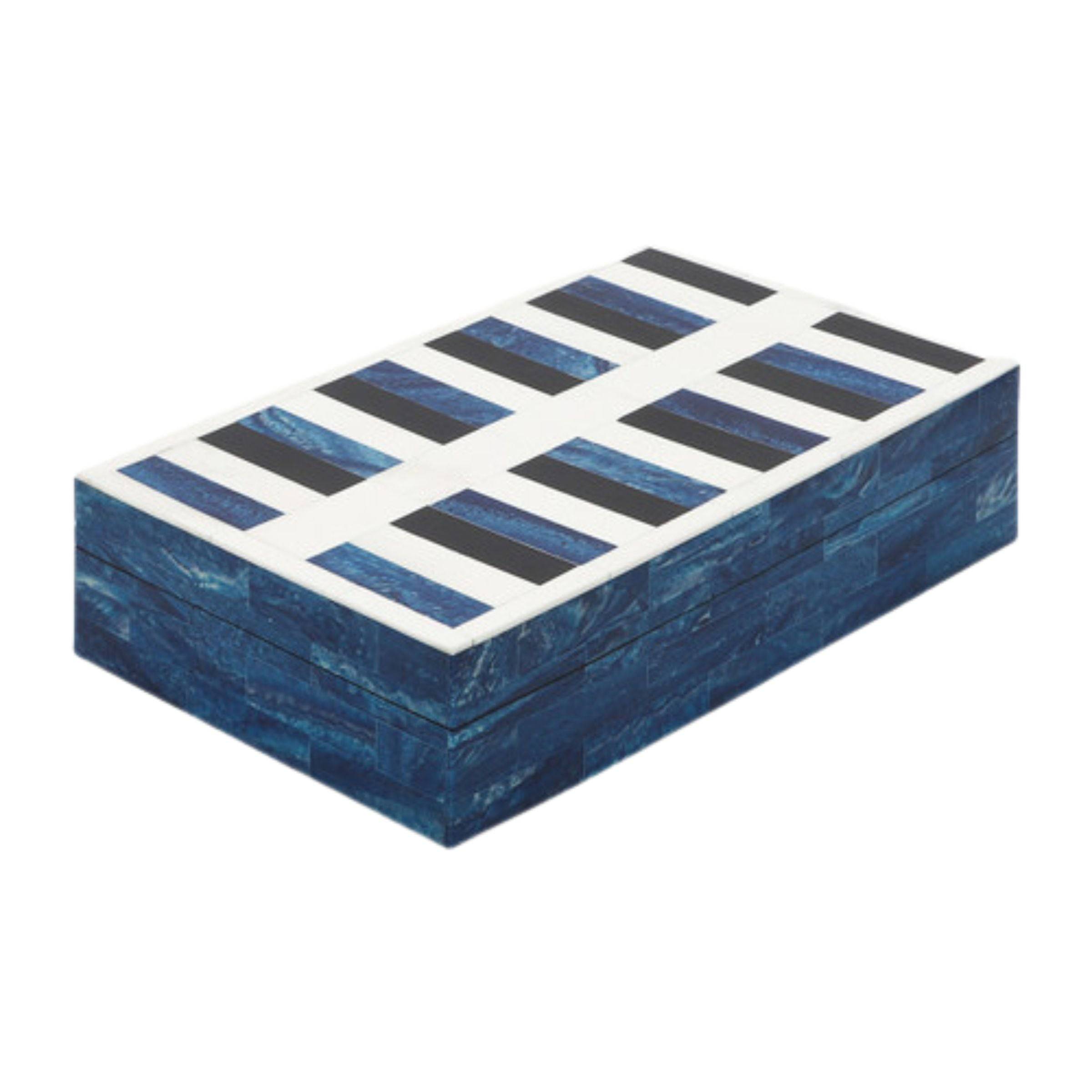 Set Of 2 Checkered Resin Boxes - Blue 16648 -  Decorative Boxes - ebarza Furniture UAE | Shop Modern Furniture in Abu Dhabi & Dubai - مفروشات ايبازرا في الامارات | تسوق اثاث عصري وديكورات مميزة في دبي وابوظبي
