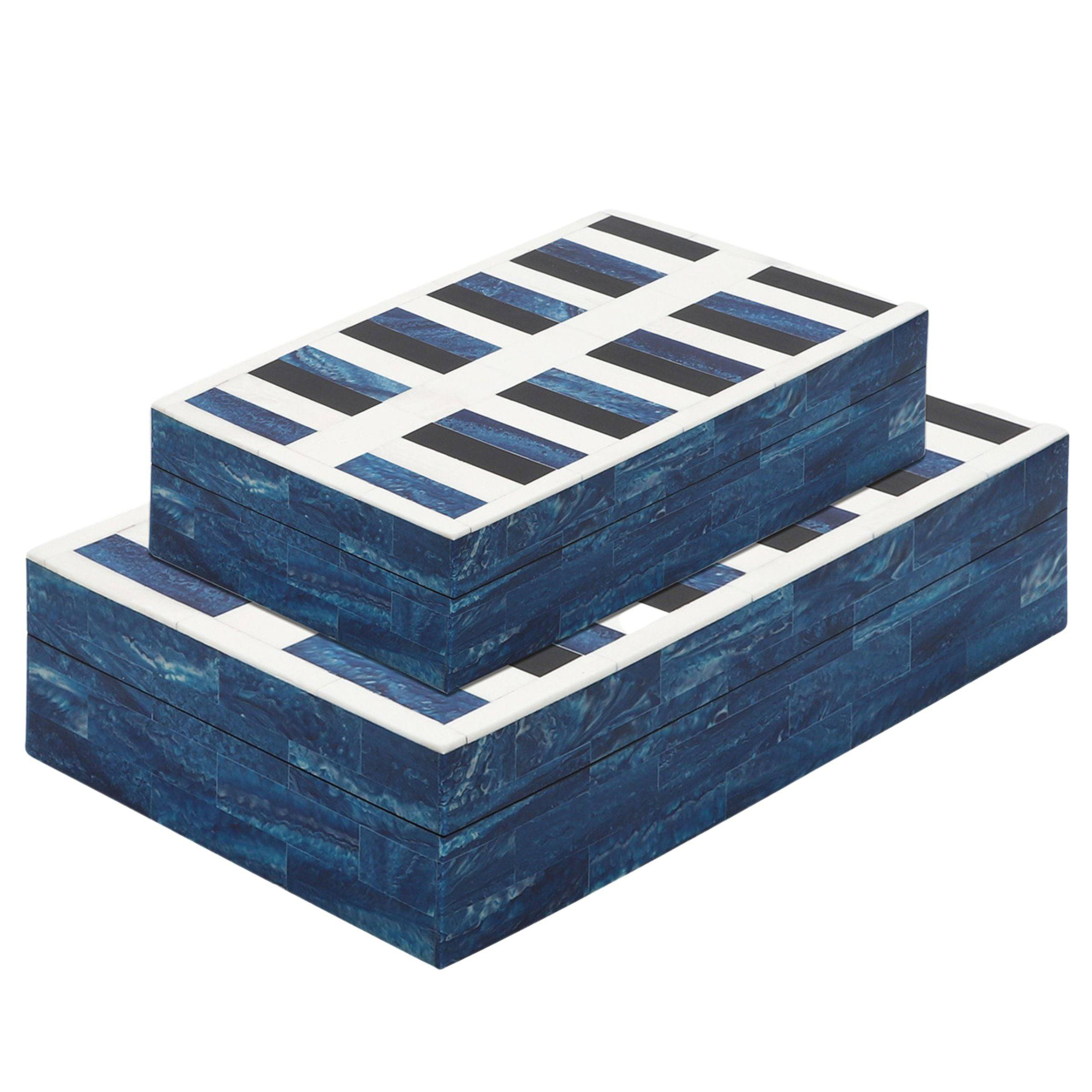 Set Of 2 Checkered Resin Boxes - Blue 16648 -  Decorative Boxes - ebarza Furniture UAE | Shop Modern Furniture in Abu Dhabi & Dubai - مفروشات ايبازرا في الامارات | تسوق اثاث عصري وديكورات مميزة في دبي وابوظبي