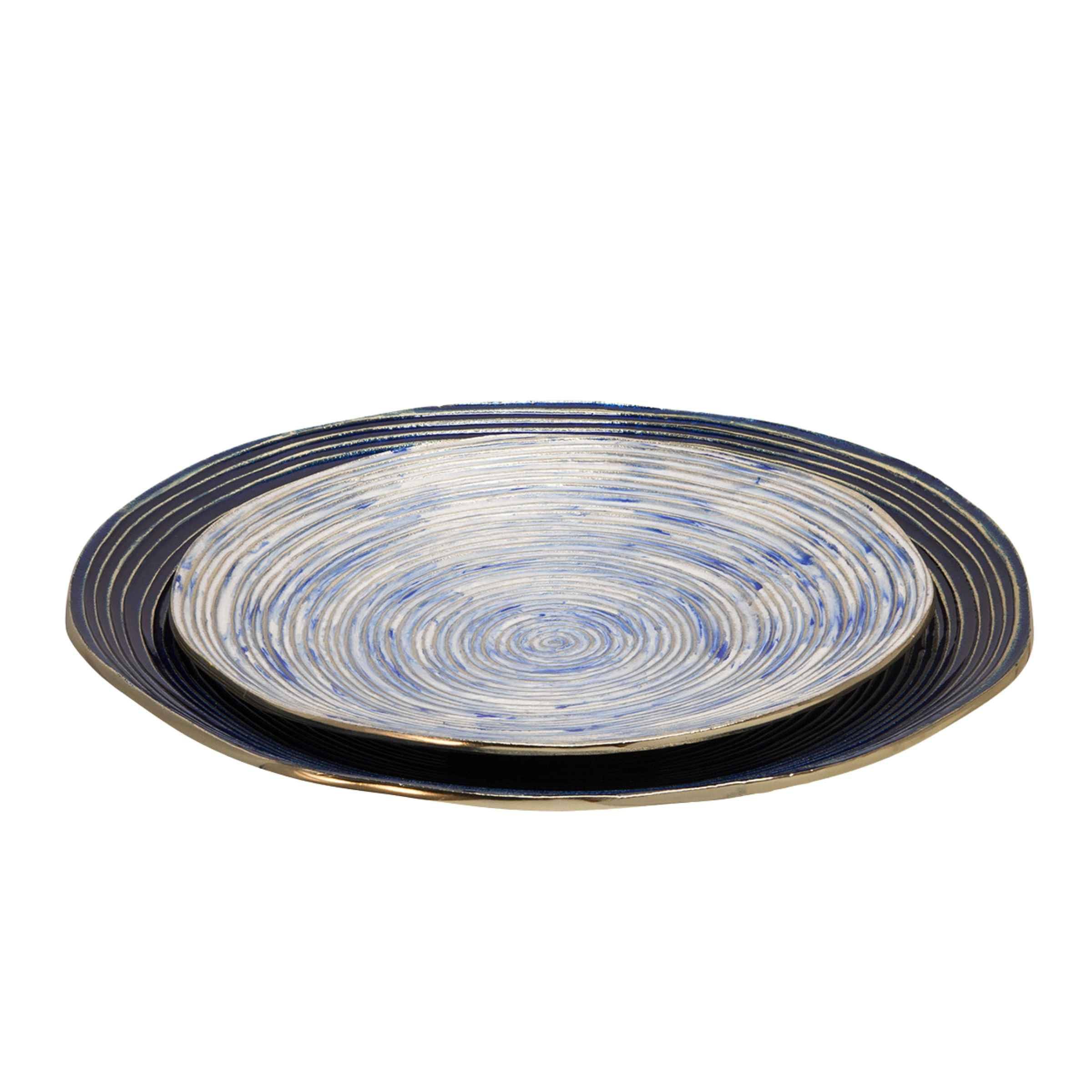 Set Of 2 Decorative Metal Swirl Tray - Blue/Multi 15559 -  Trays - ebarza Furniture UAE | Shop Modern Furniture in Abu Dhabi & Dubai - مفروشات ايبازرا في الامارات | تسوق اثاث عصري وديكورات مميزة في دبي وابوظبي