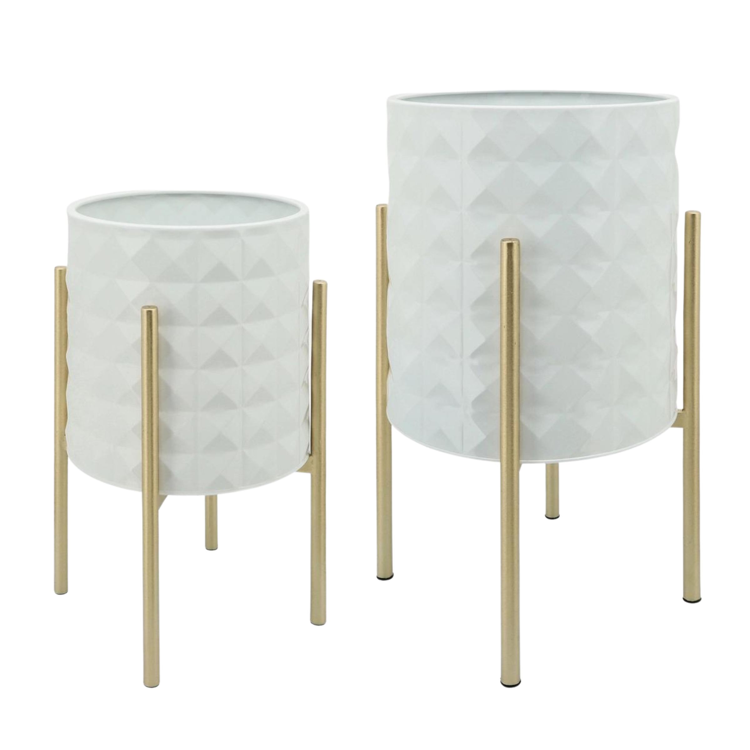 Set Of 2 Diamond Planters In Metal Stand - White 12629-26 -  Planter Boxes - ebarza Furniture UAE | Shop Modern Furniture in Abu Dhabi & Dubai - مفروشات ايبازرا في الامارات | تسوق اثاث عصري وديكورات مميزة في دبي وابوظبي