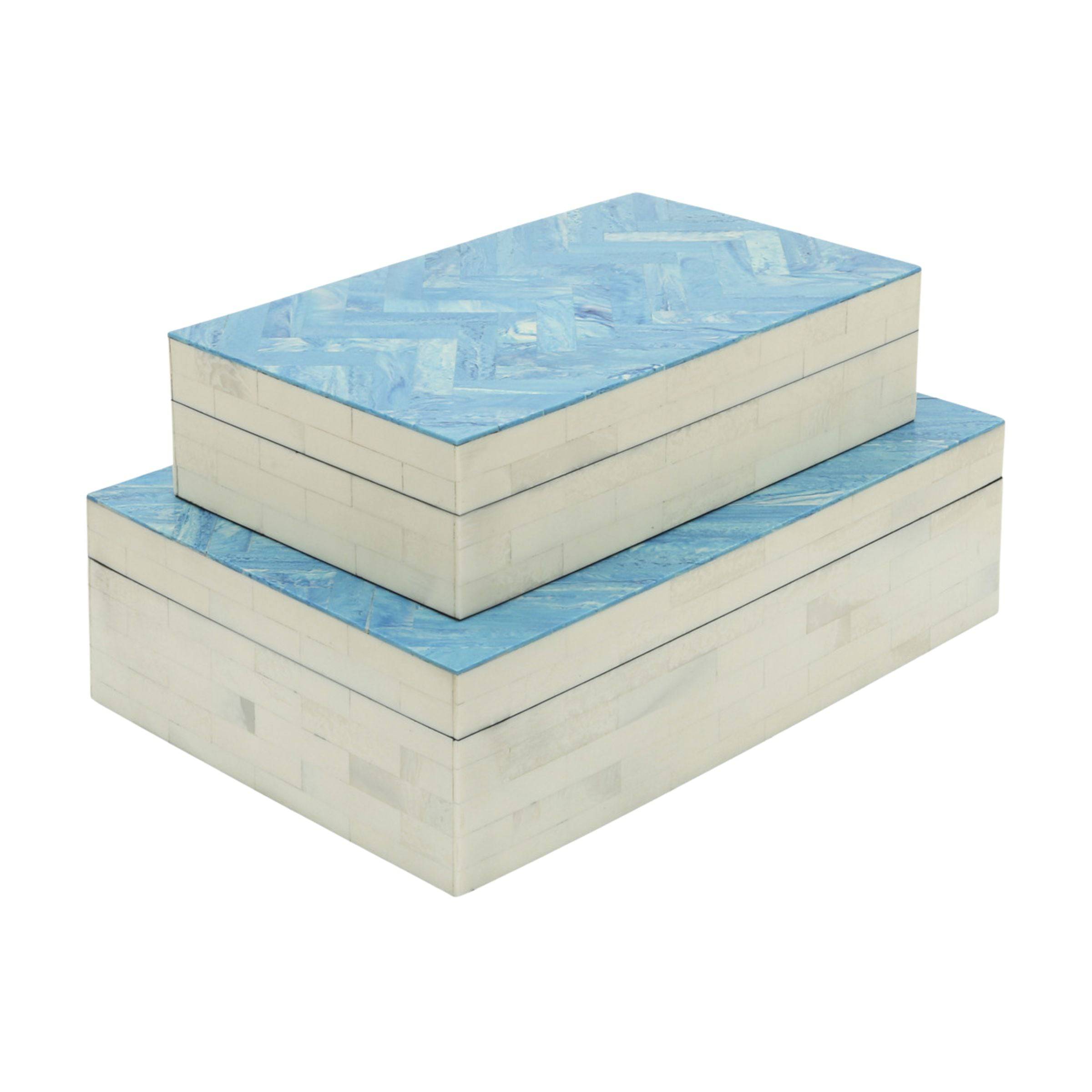 Set Of 2 Herringbone Resin Boxes - Blue 16142 -  Decorative Boxes - ebarza Furniture UAE | Shop Modern Furniture in Abu Dhabi & Dubai - مفروشات ايبازرا في الامارات | تسوق اثاث عصري وديكورات مميزة في دبي وابوظبي
