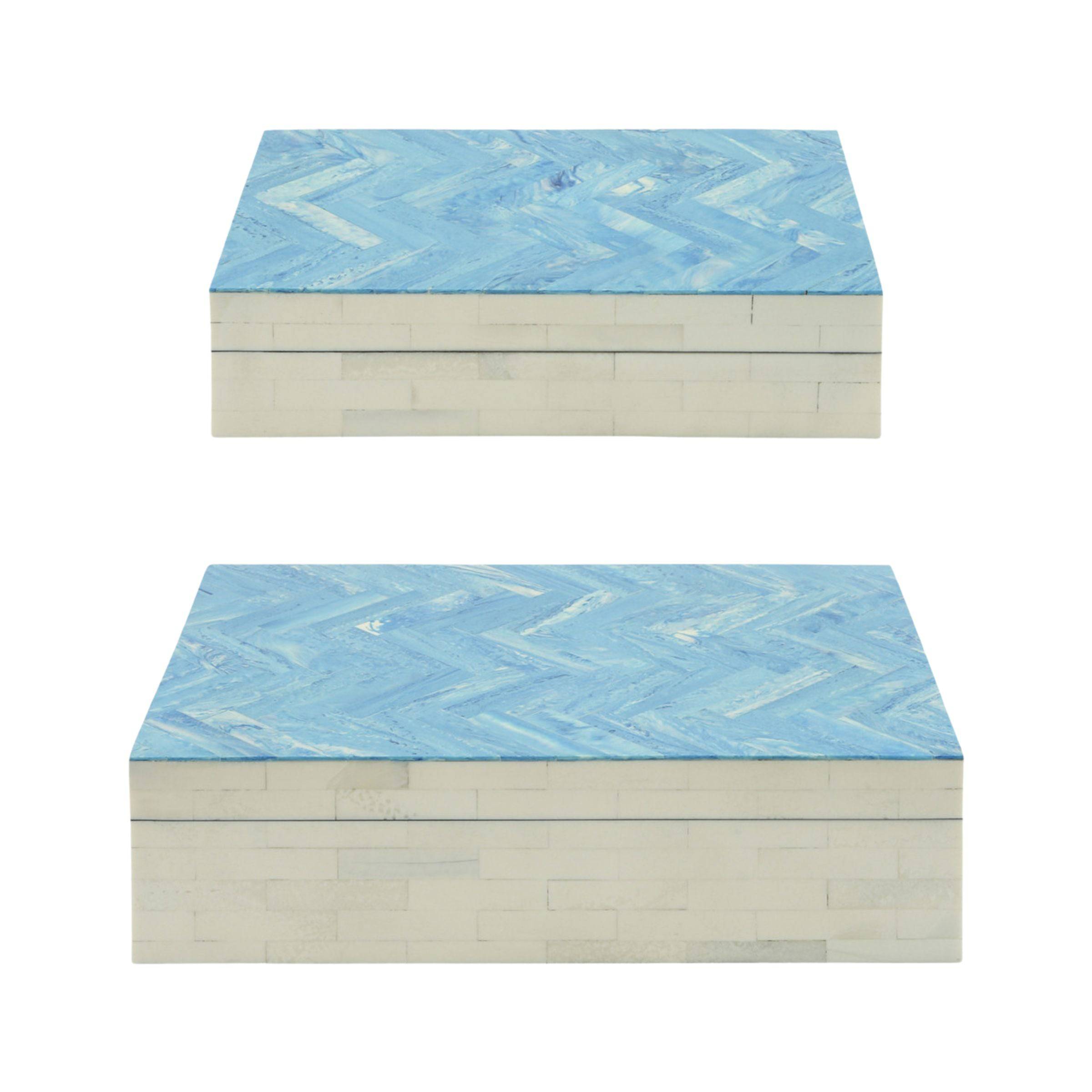 Set Of 2 Herringbone Resin Boxes - Blue 16142 -  Decorative Boxes - ebarza Furniture UAE | Shop Modern Furniture in Abu Dhabi & Dubai - مفروشات ايبازرا في الامارات | تسوق اثاث عصري وديكورات مميزة في دبي وابوظبي